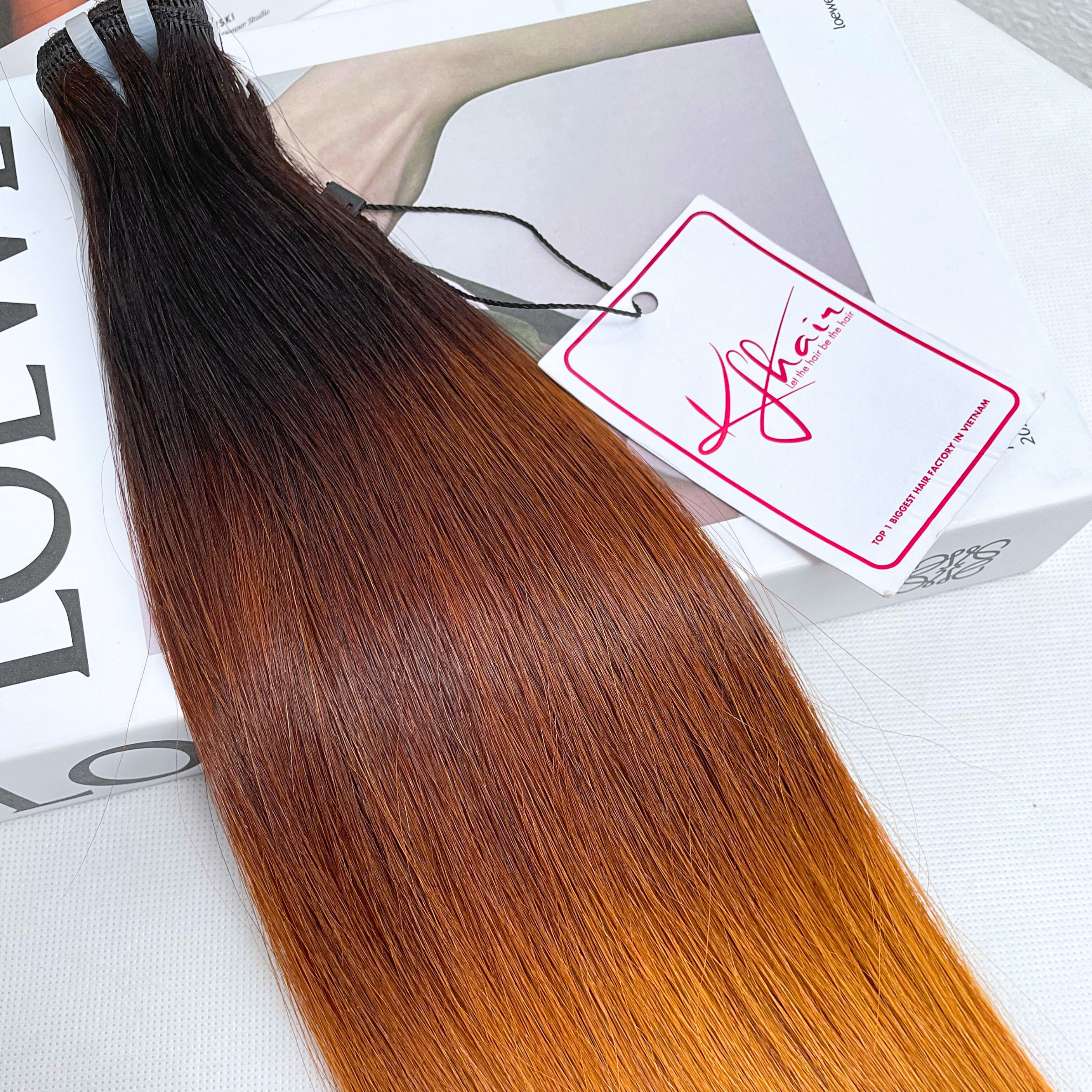 Ombre 3 Tone Brown Orange Color Bone Straight Remy Human Hair Weft KF17 - Image 4