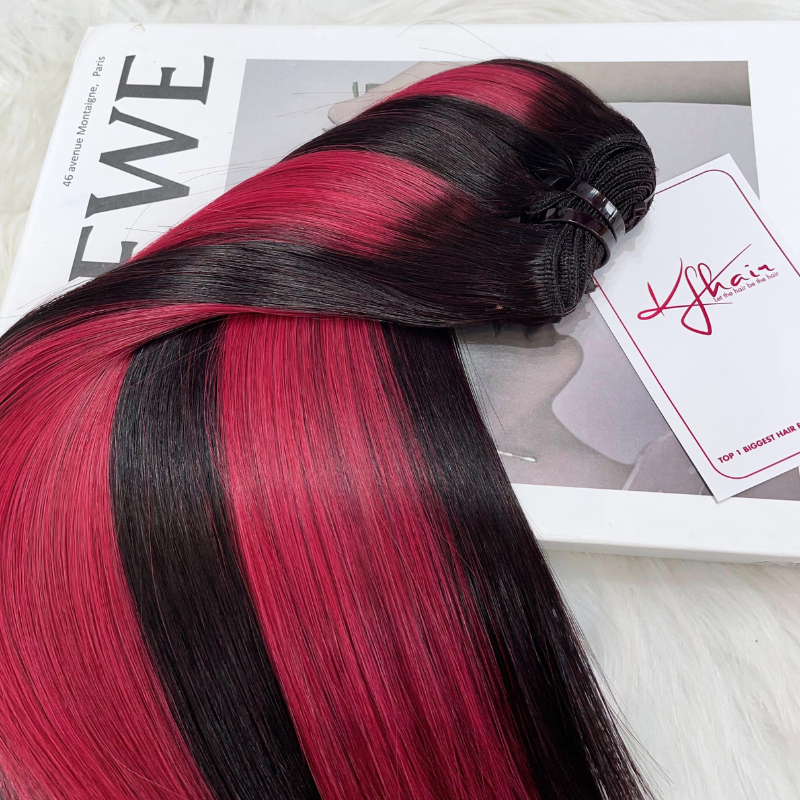 Wine Highlight Piano Color Bone Straight Remy Human Hair Weft KF20 - Image 4