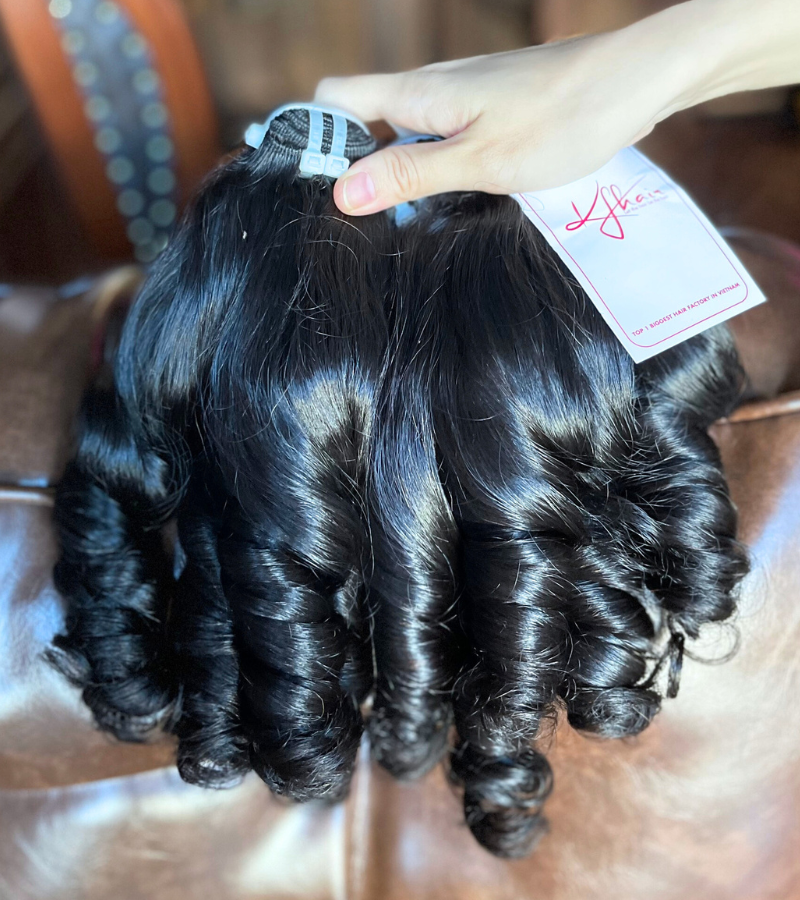 Natural Black Color Bouncy Curly Remy Human Hair Weft KF40 - Image 5