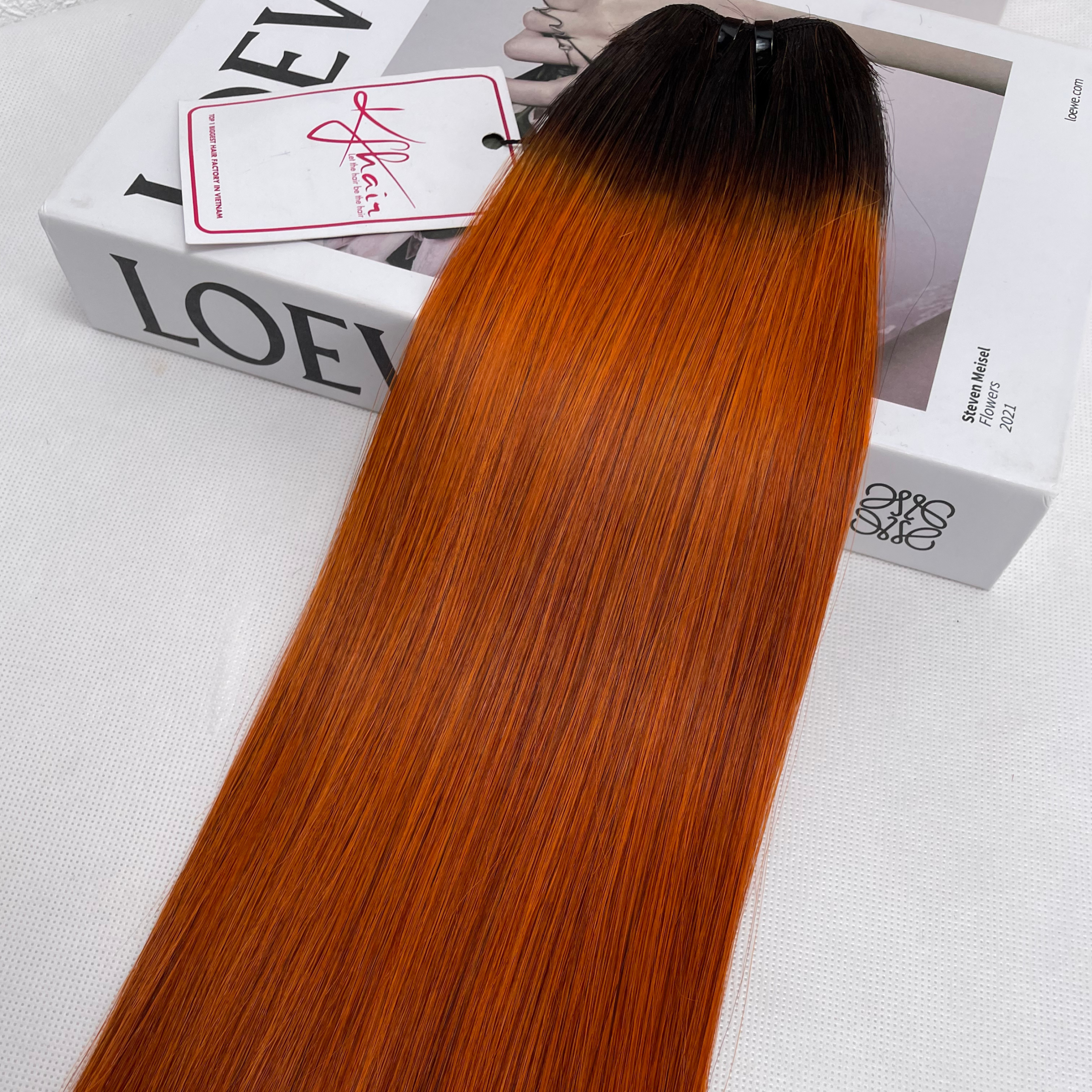 Ombre Dark Orange Color Bone Straight Remy Human Hair Weft KF14