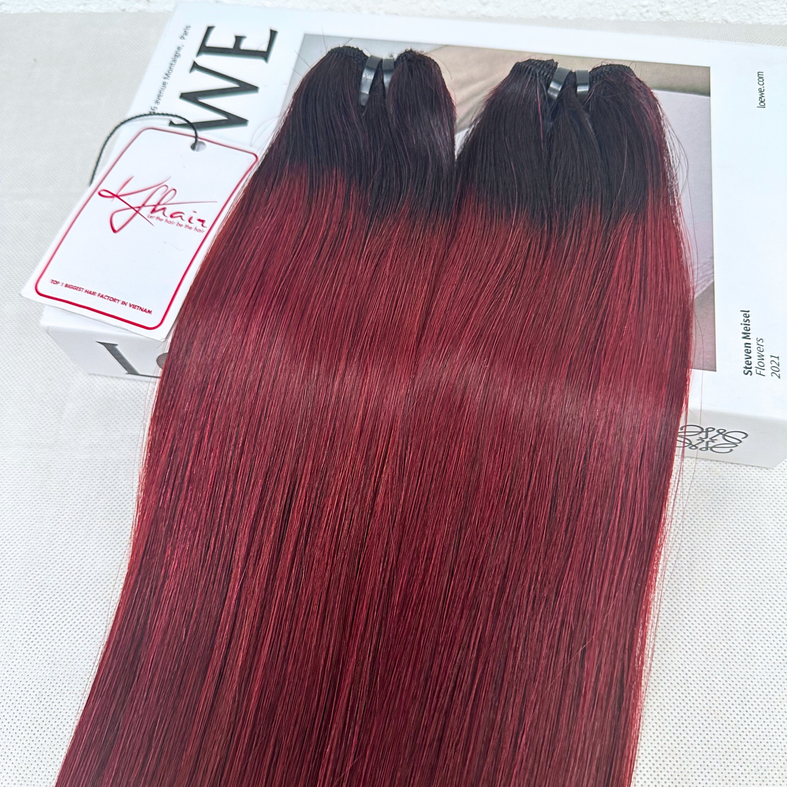 Ombre Wine Color Bone Straight Remy Human Hair Weft KF16