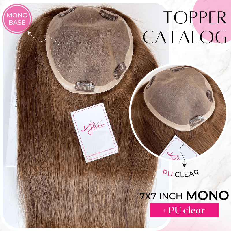 7x7 Inches Mono Bleach A Knot With PU Clear #6 Color Hair Topper - Image 5