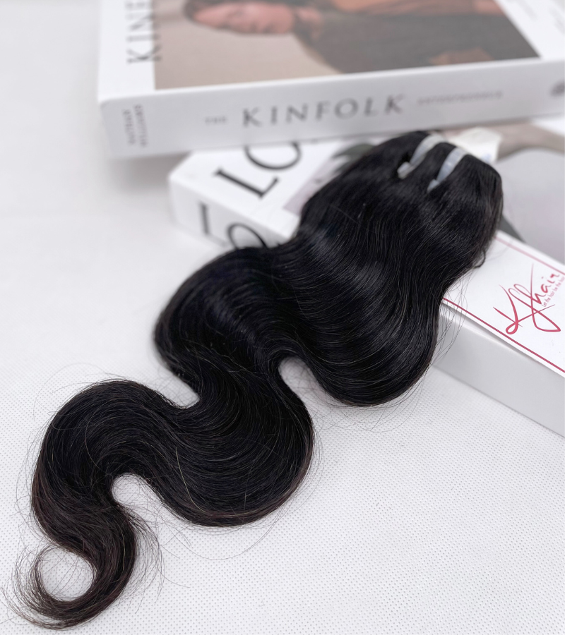 Natural Black Color Body Wavy Remy Human Hair Weft KF41 - Image 6