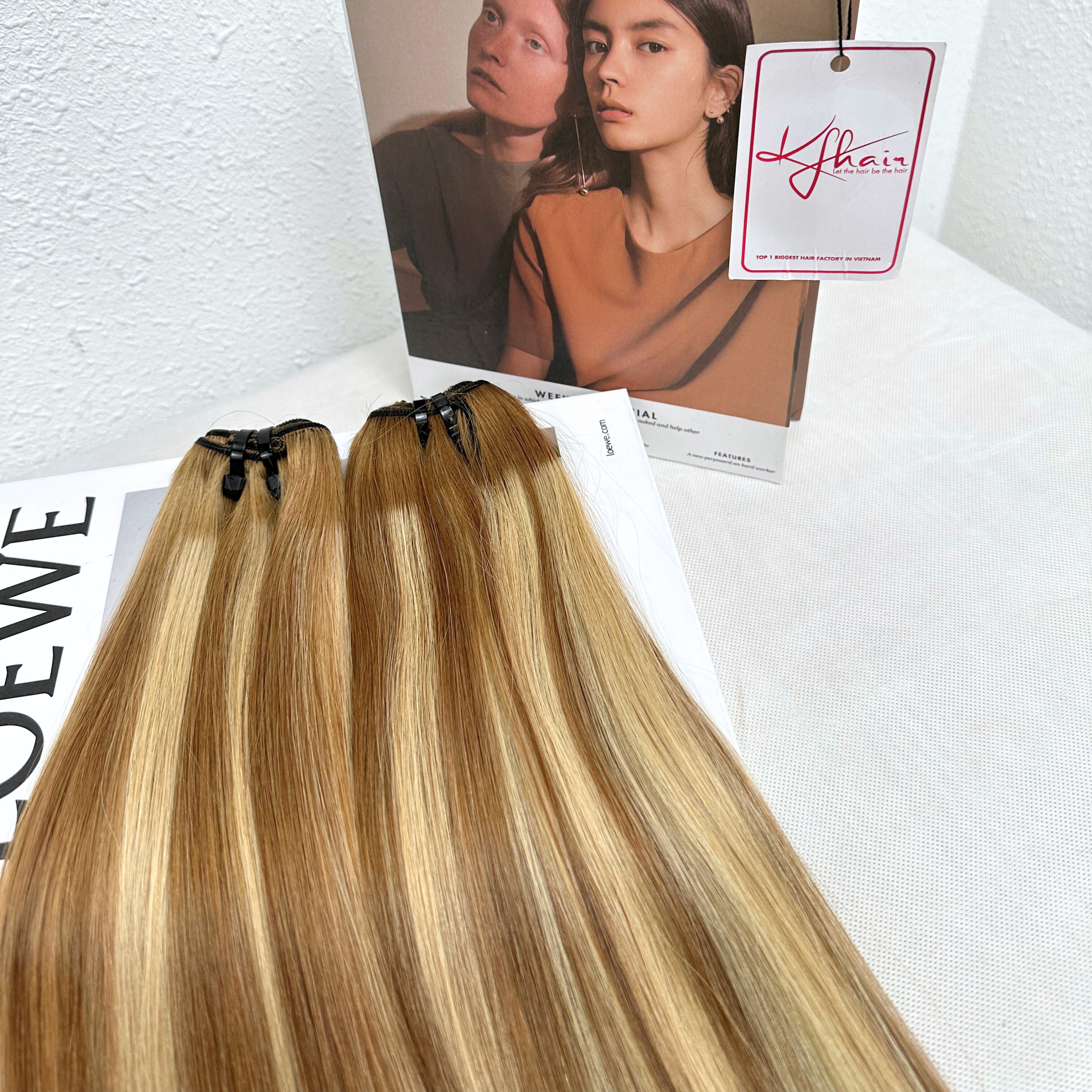 Light Piano Brown Blonde Color Bone Straight Remy Human Hair Weft KF32 - Image 5