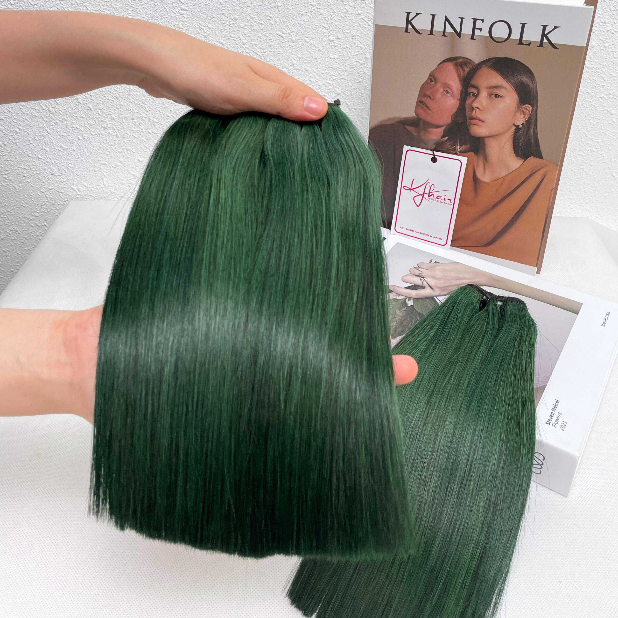 Green Color Bone Straight Remy Human Hair Weft KF10 - Image 5