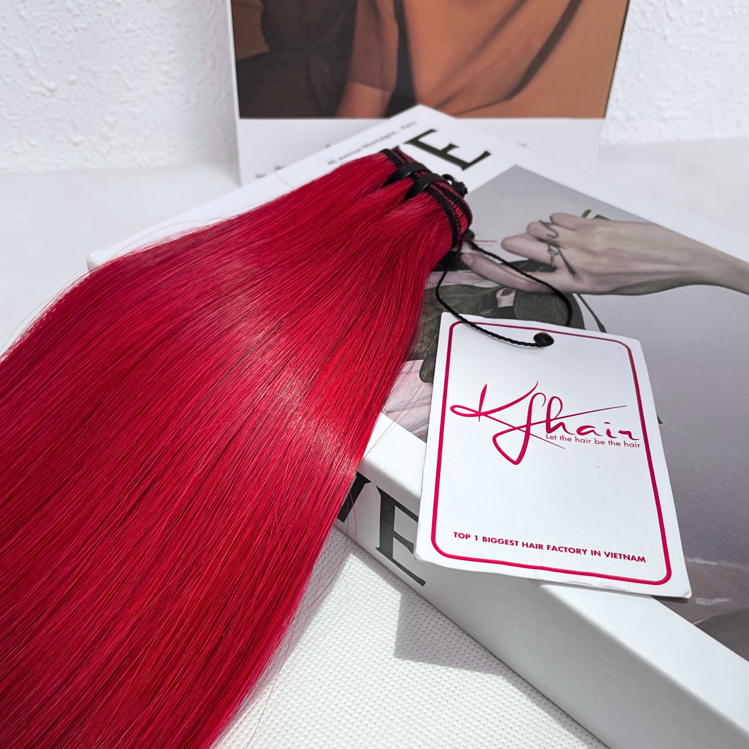 Red Color Bone Straight Remy Human Hair Weft KF08 - Image 4