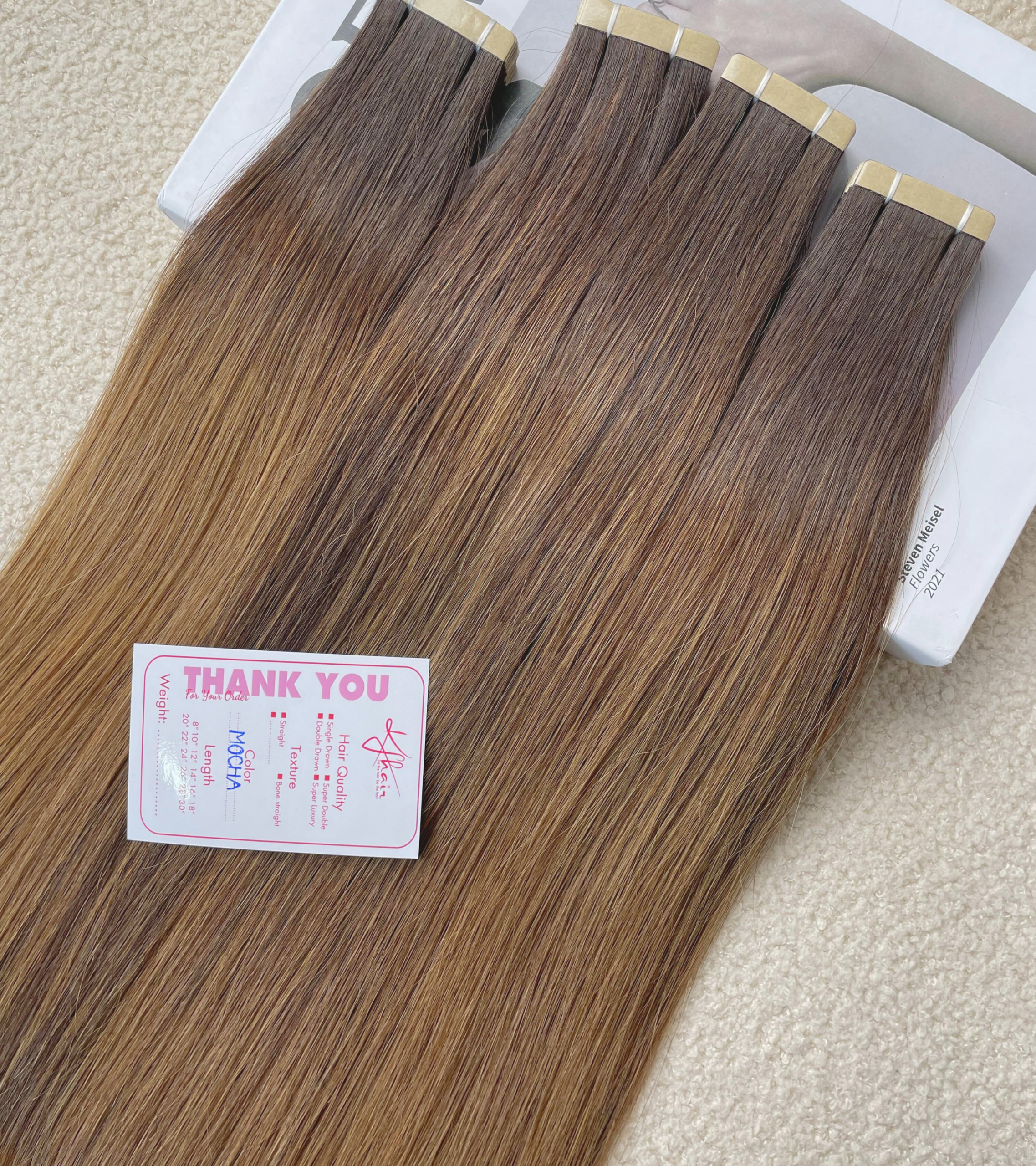 Mocha Color Straight Normal Tape In Hair Extensions - Image 3