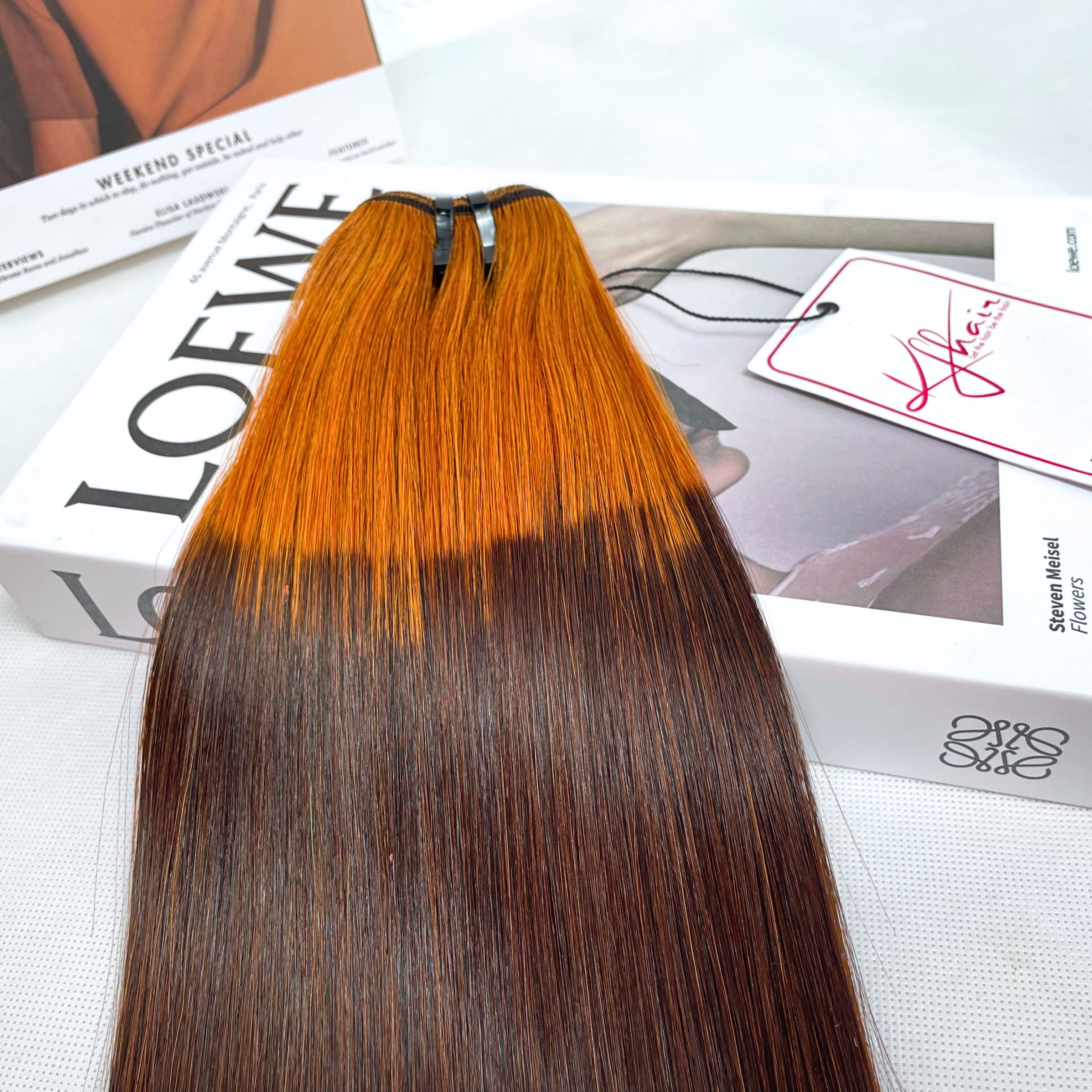 Ombre Orange Brown Color Bone Straight Remy Human Hair Weft KF15 - Image 4