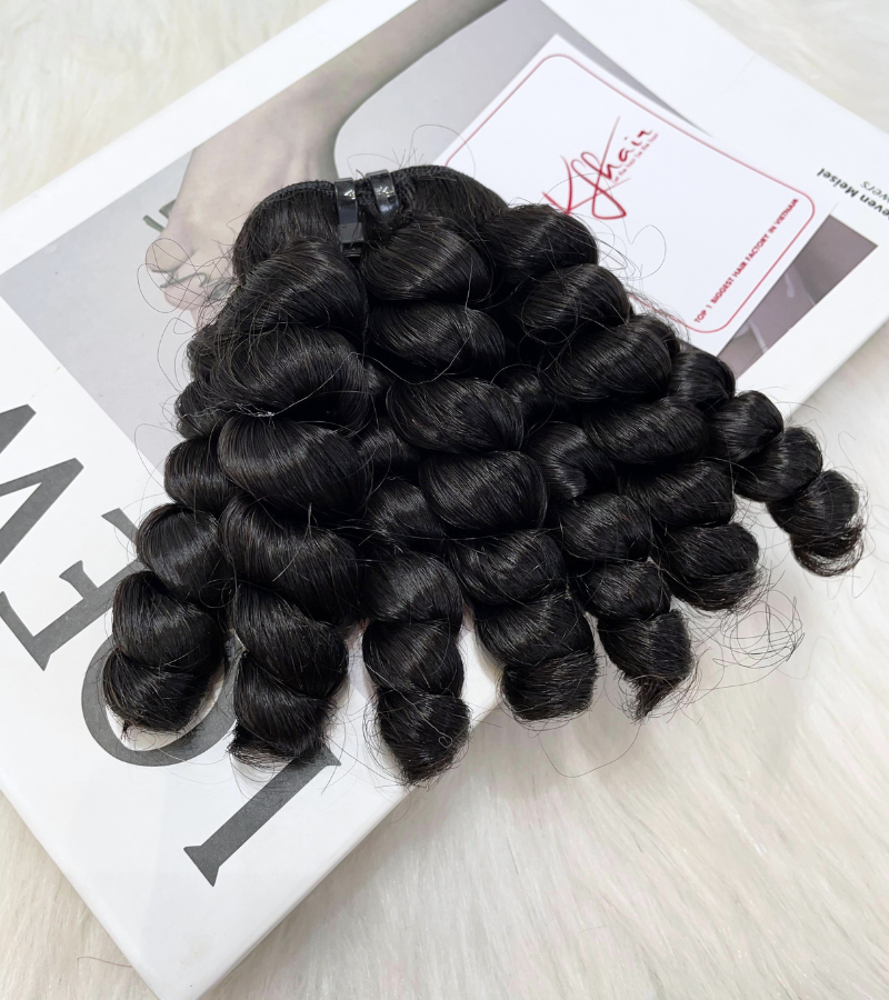 Natural Black Color Ring Curly Remy Human Hair Weft KF52 - Image 5
