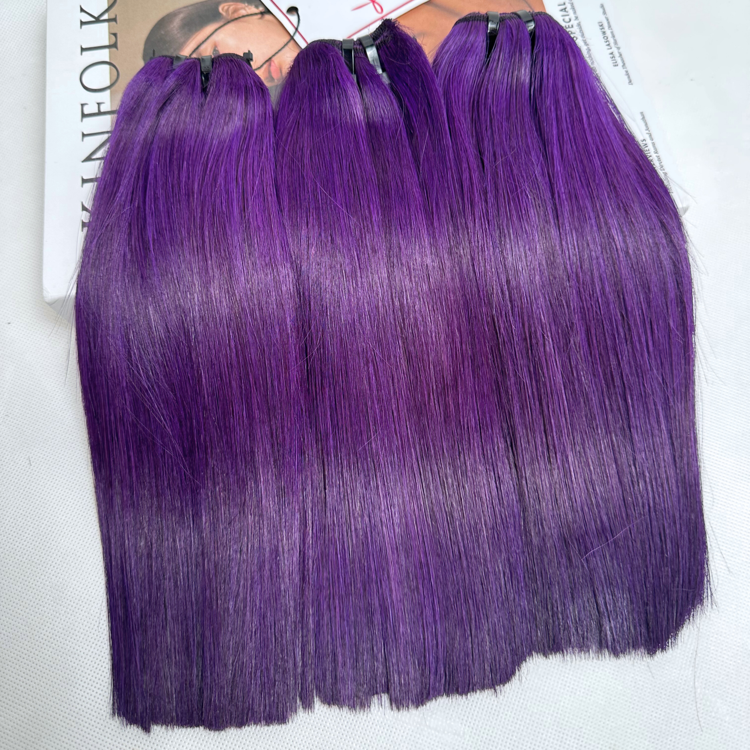 Purple Color Bone Straight Remy Human Hair Weft KF09 - Image 2