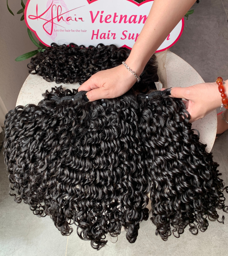 Natural Black Color Pixie Curly Remy Human Hair Weft KF38 - Image 6