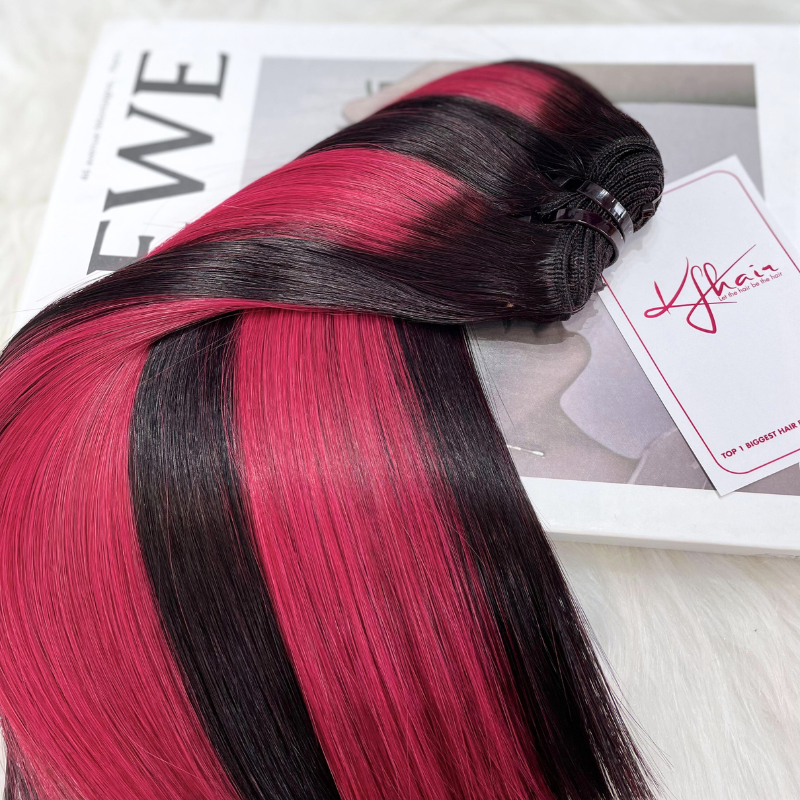 Wine Highlight Piano Color Bone Straight Remy Human Hair Weft KF20 - Image 5