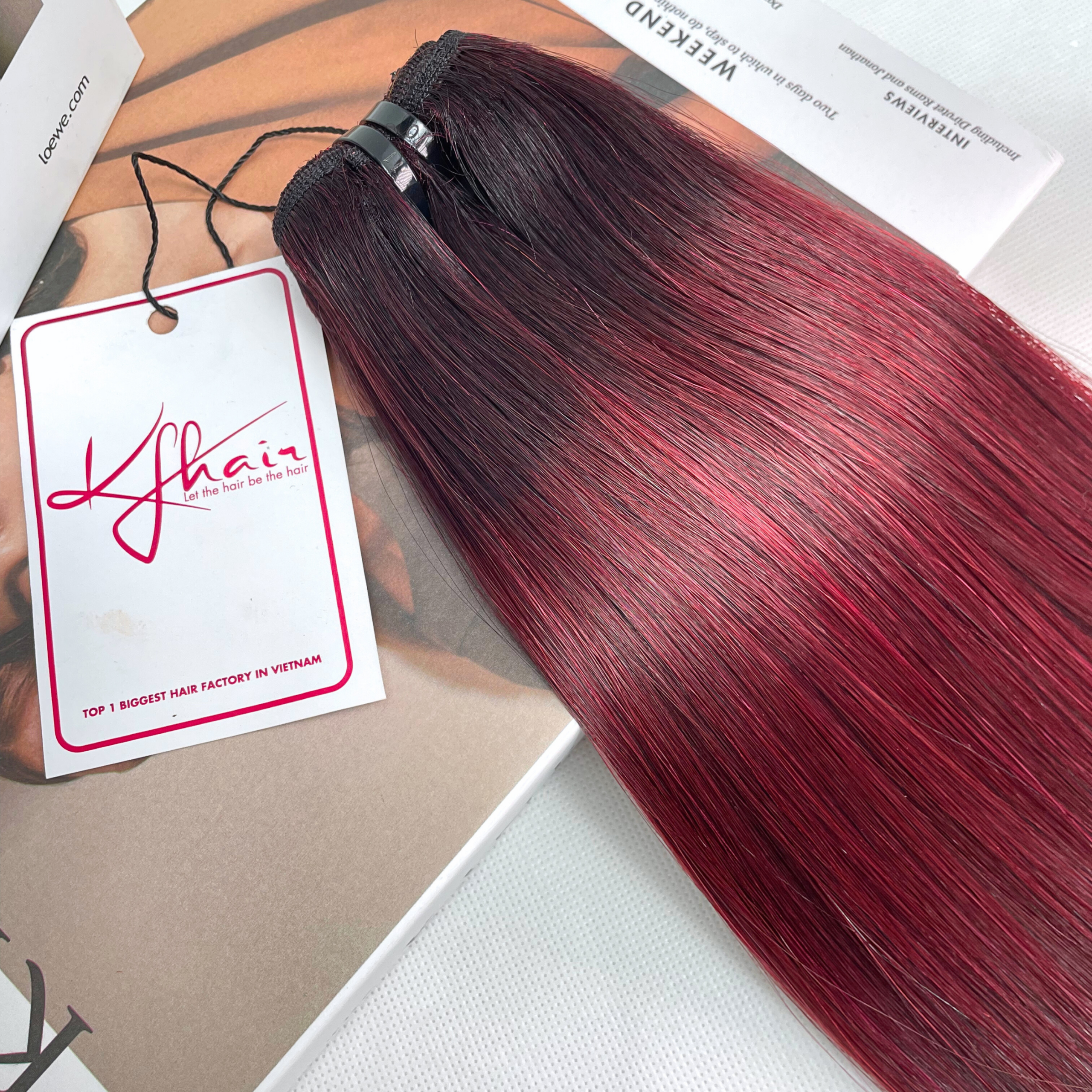 Ombre Burgundy Color Bone Straight Remy Human Hair Weft KF11 - Image 5