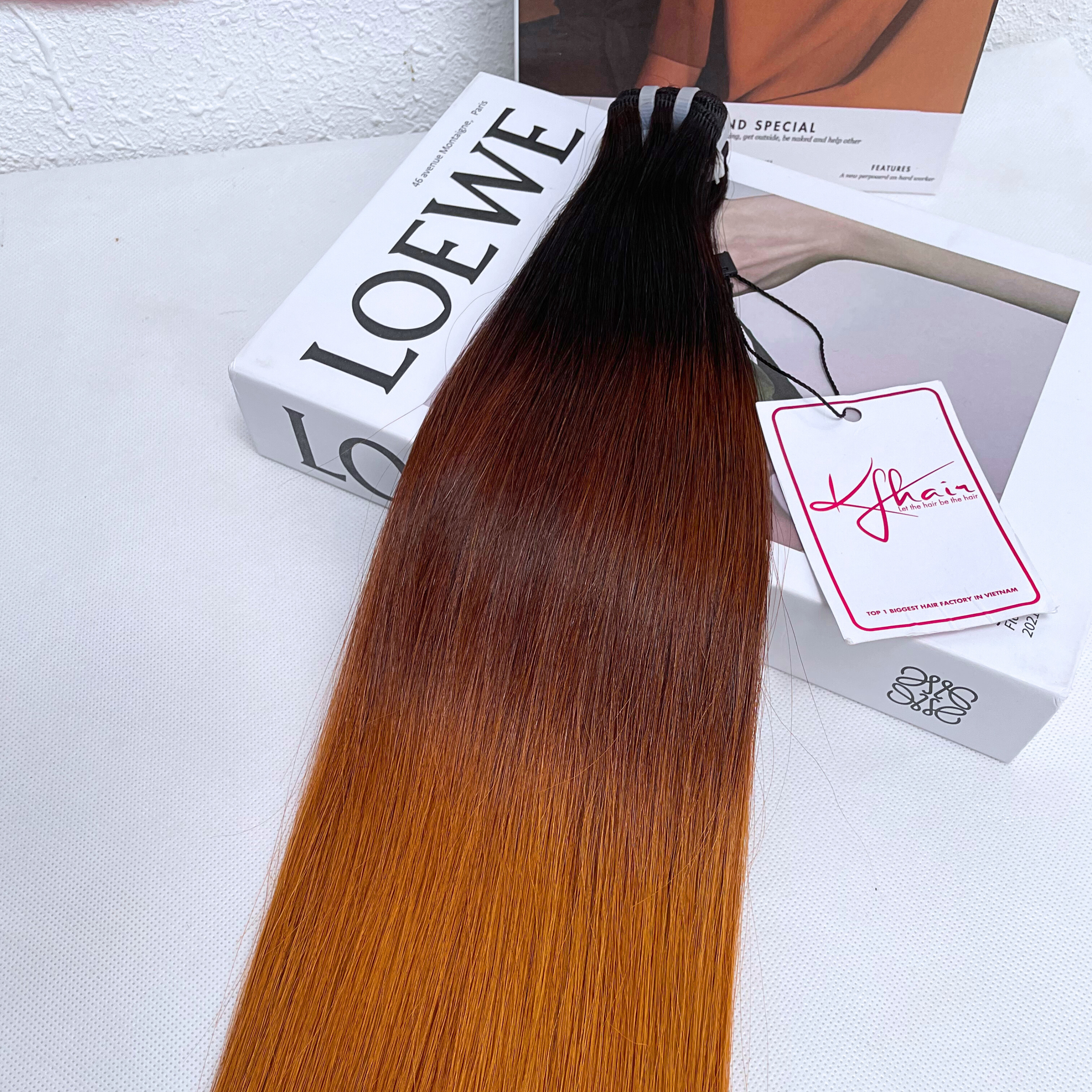 Ombre 3 Tone Brown Orange Color Bone Straight Remy Human Hair Weft KF17 - Image 5