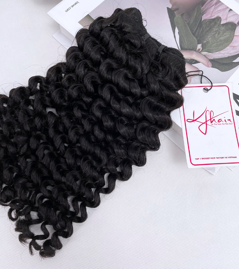 Natural Black Color Deep Curly Remy Human Hair Weft KF39 - Image 4