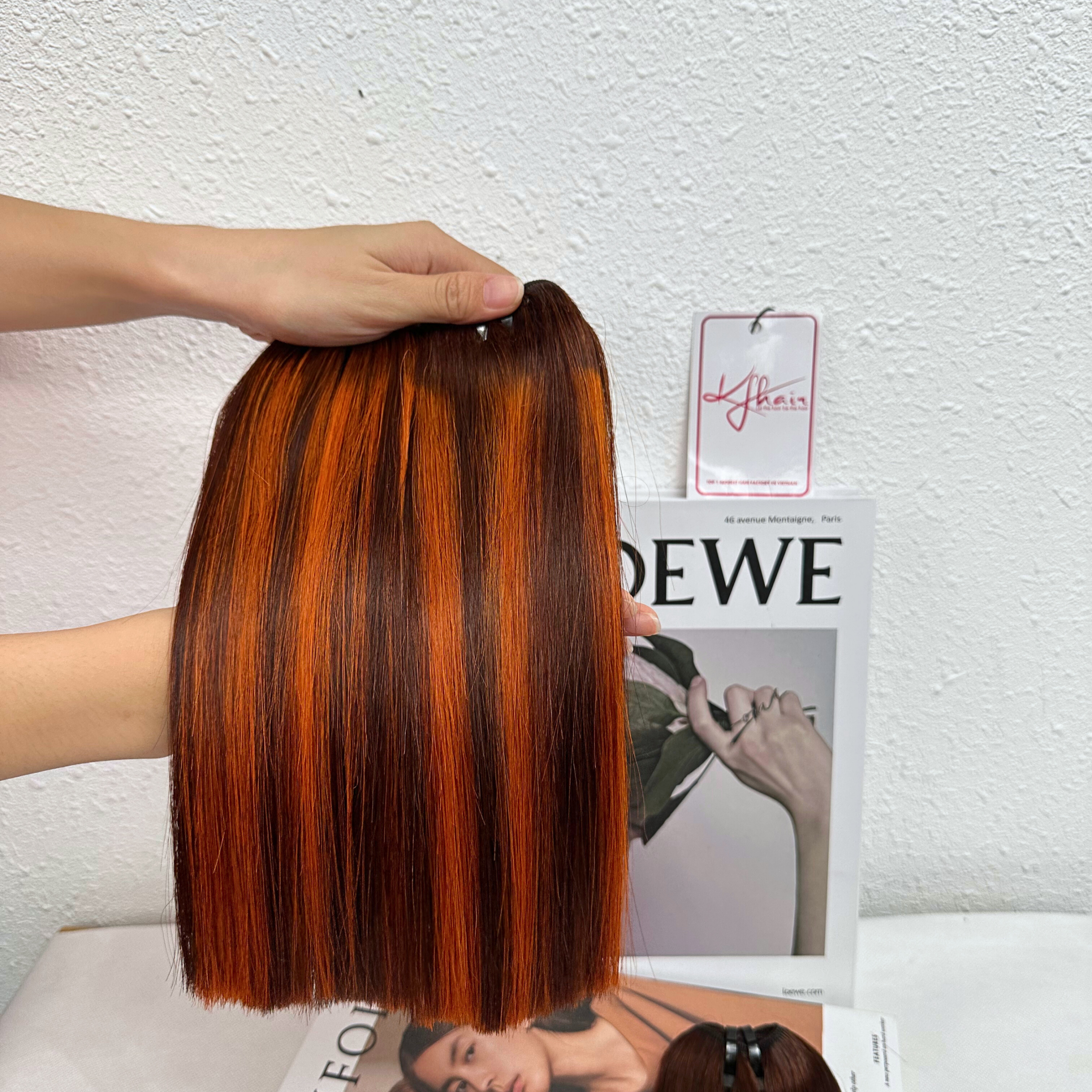 Highlight Orange Brown Color Bone Straight Remy Human Hair Weft KF35 - Image 6