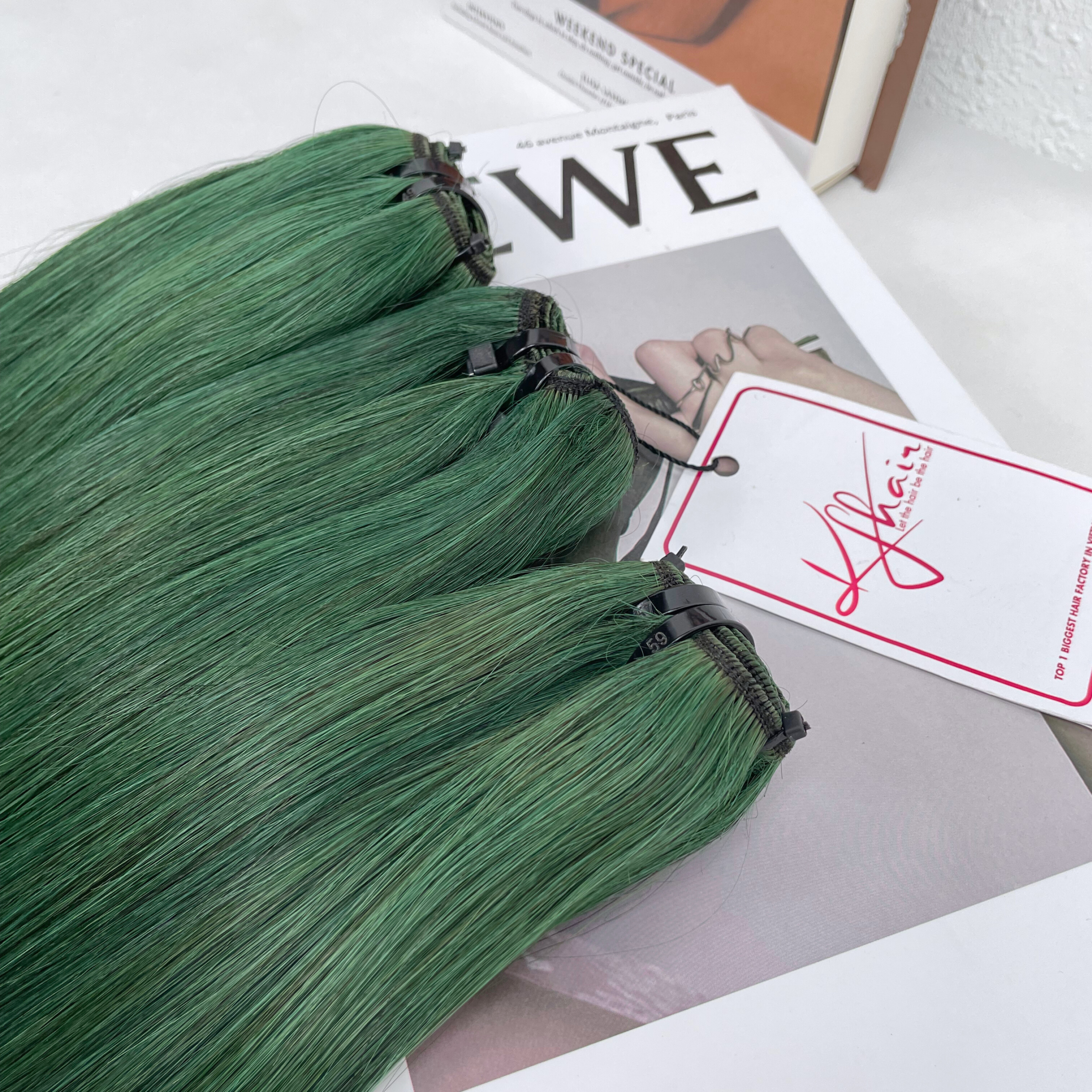 Green Color Bone Straight Remy Human Hair Weft KF10 - Image 6