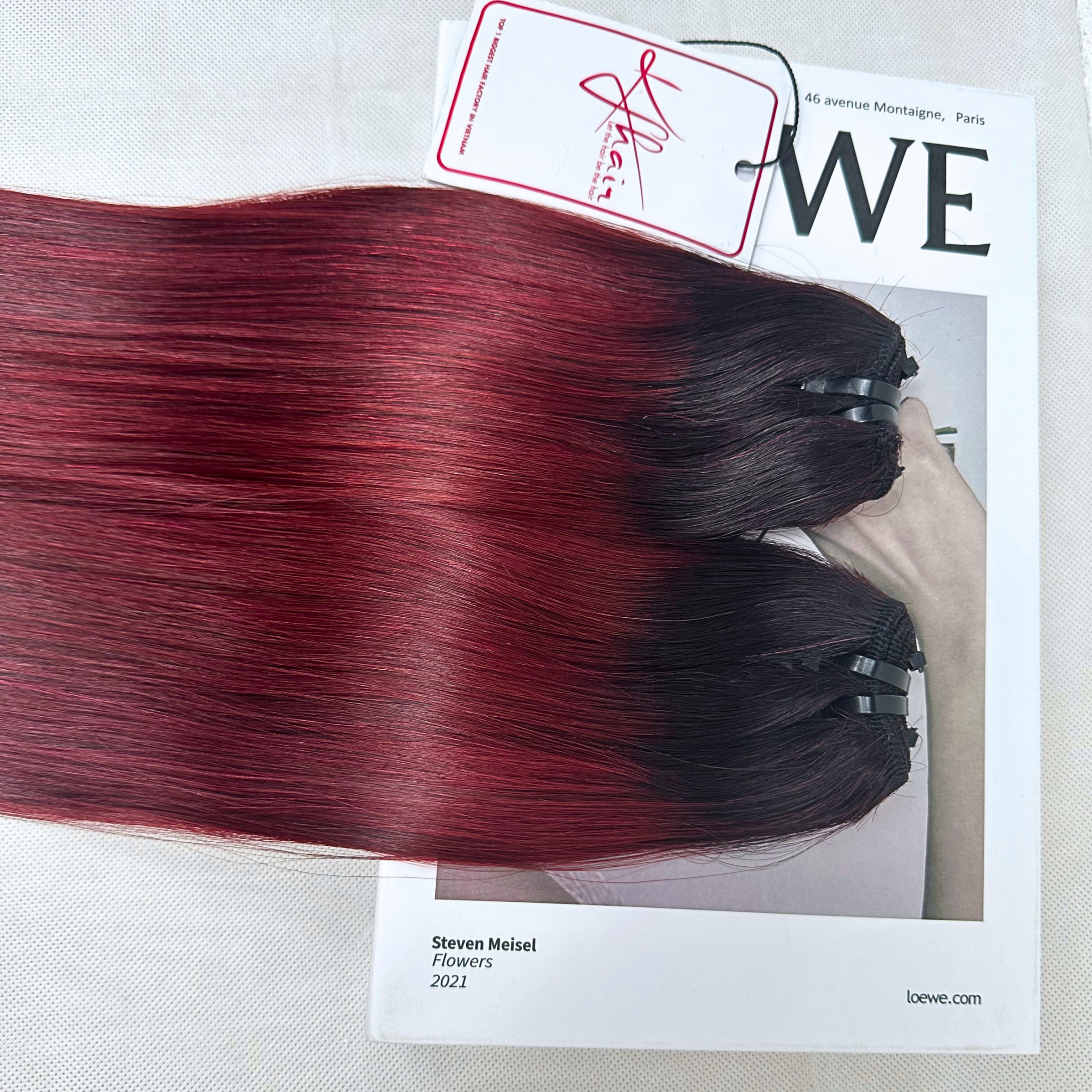 Ombre Wine Color Bone Straight Remy Human Hair Weft KF16 - Image 5