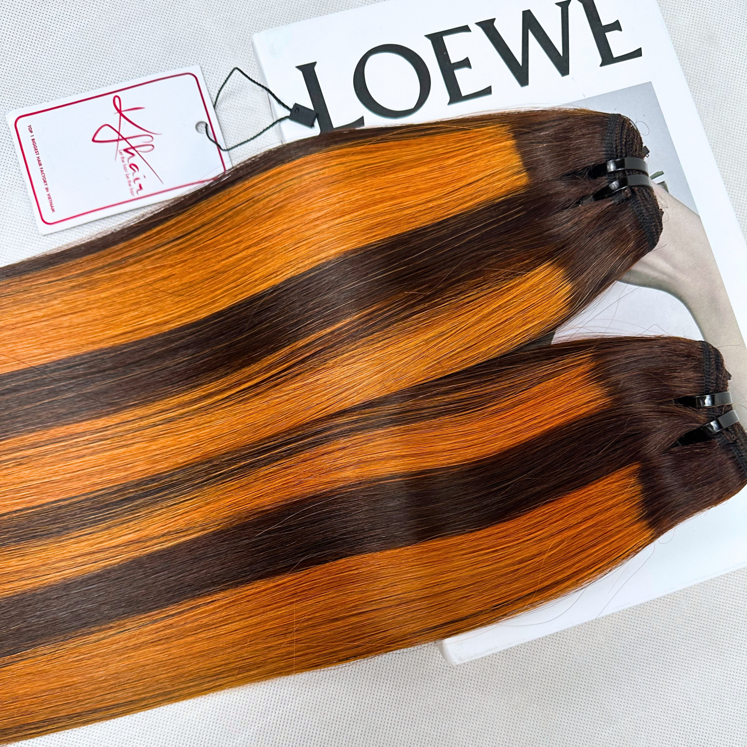 Orange Highlight Piano Color Bone Straight Remy Human Hair Weft KF18 - Image 6