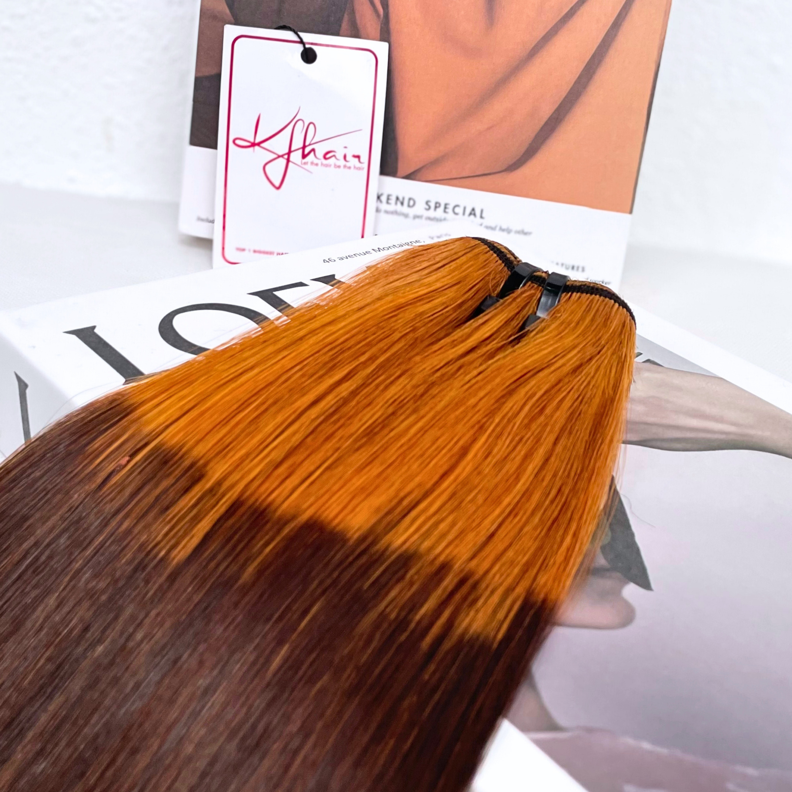 Ombre Orange Brown Color Bone Straight Remy Human Hair Weft KF15 - Image 5
