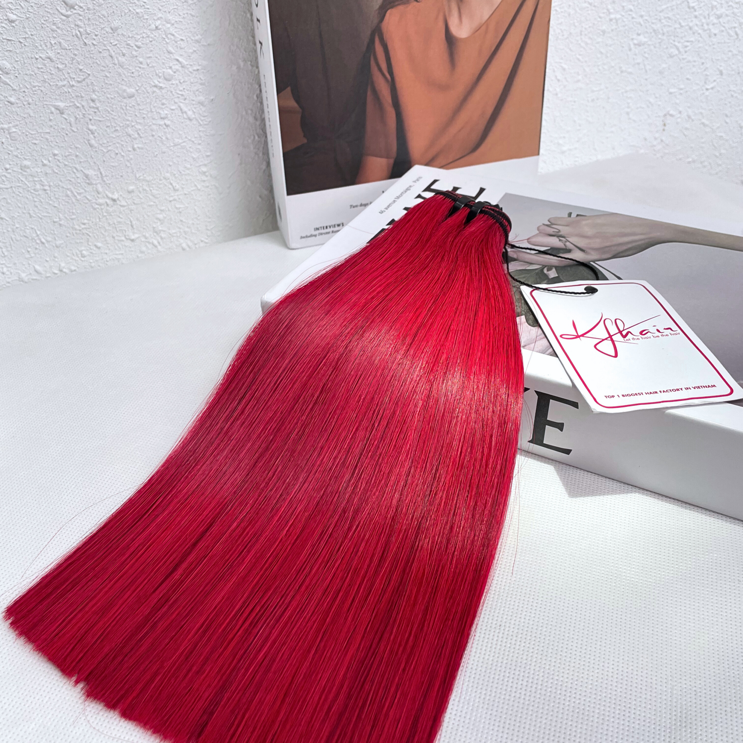 Red Color Bone Straight Remy Human Hair Weft KF08 - Image 5