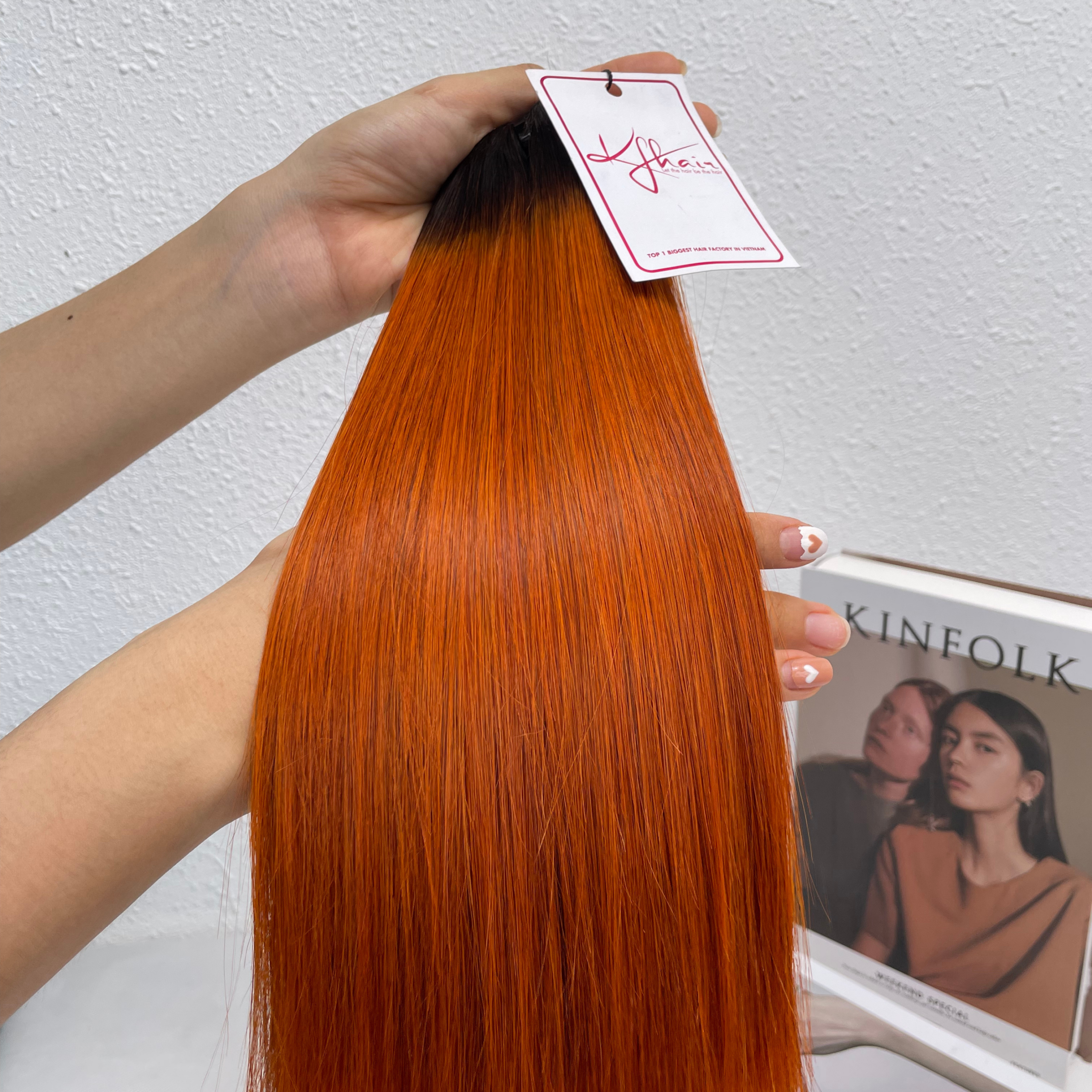 Ombre Dark Orange Color Bone Straight Remy Human Hair Weft KF14 - Image 4