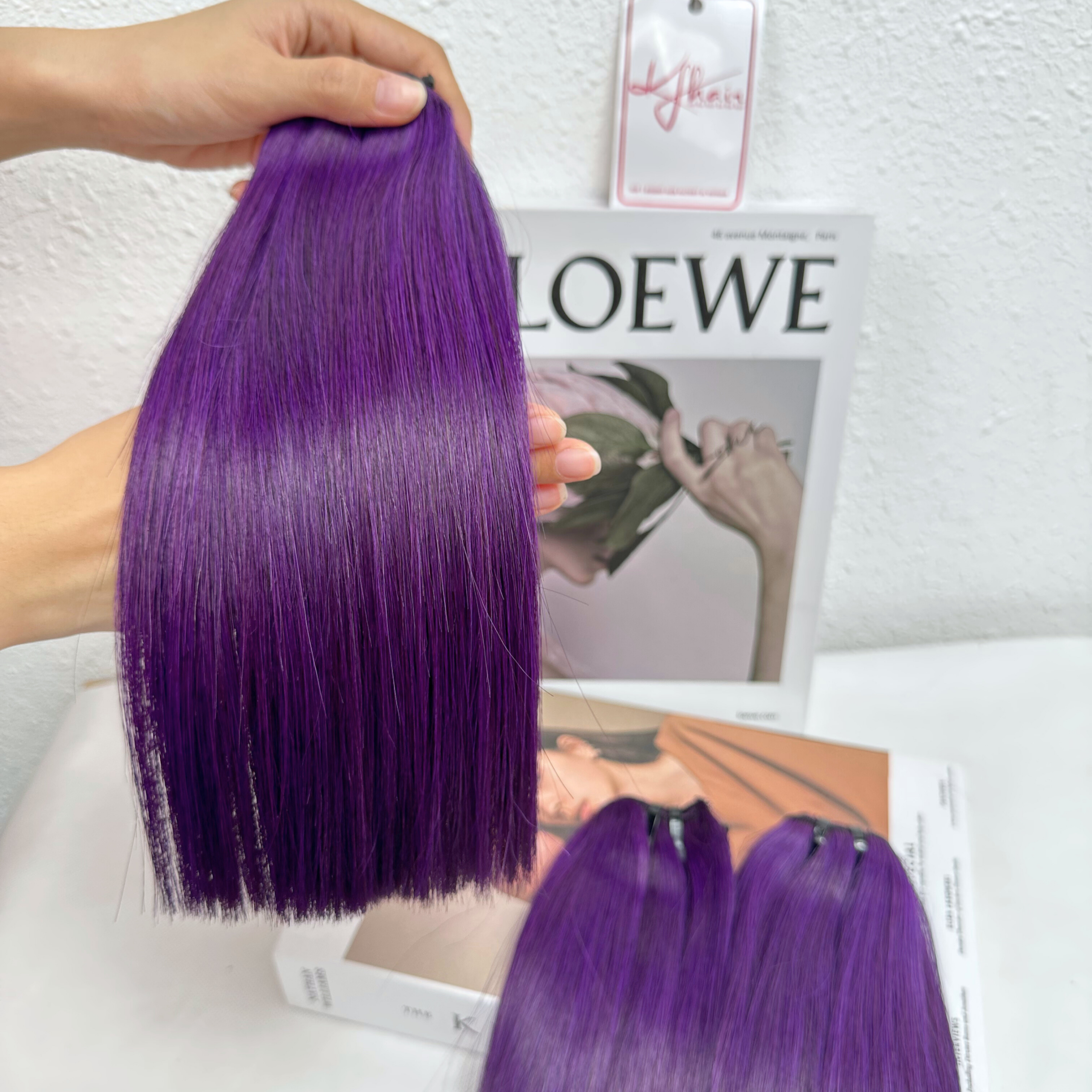 Purple Color Bone Straight Remy Human Hair Weft KF09 - Image 5