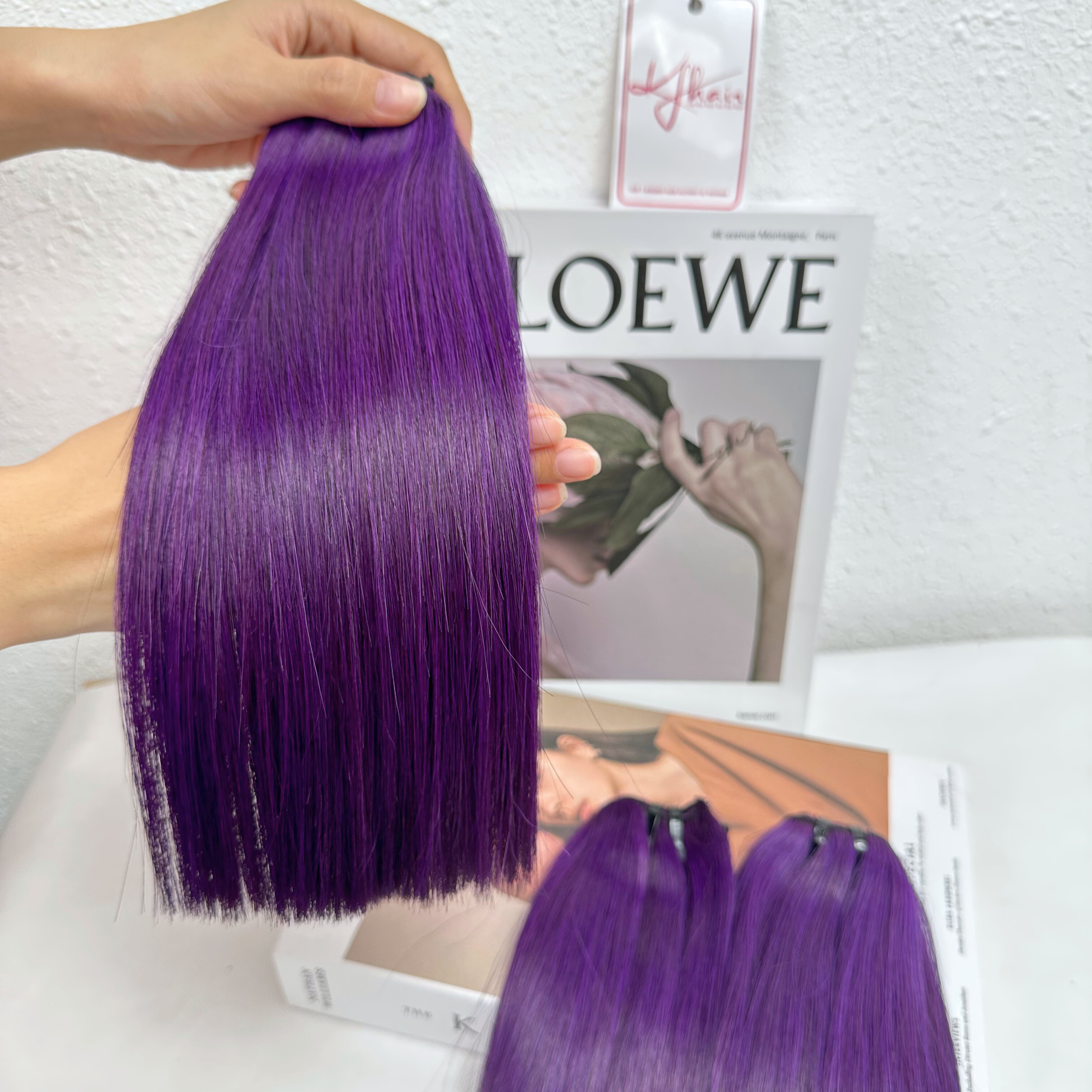Purple Color Bone Straight Remy Human Hair Weft KF09 - Image 5