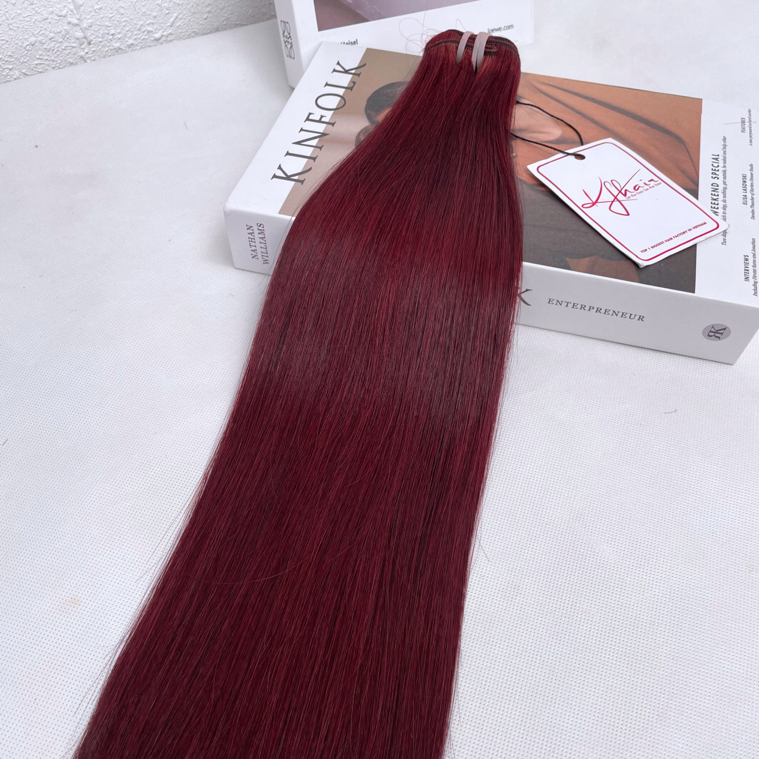 Wine Color Bone Straight Remy Human Hair Weft KF06 - Image 6