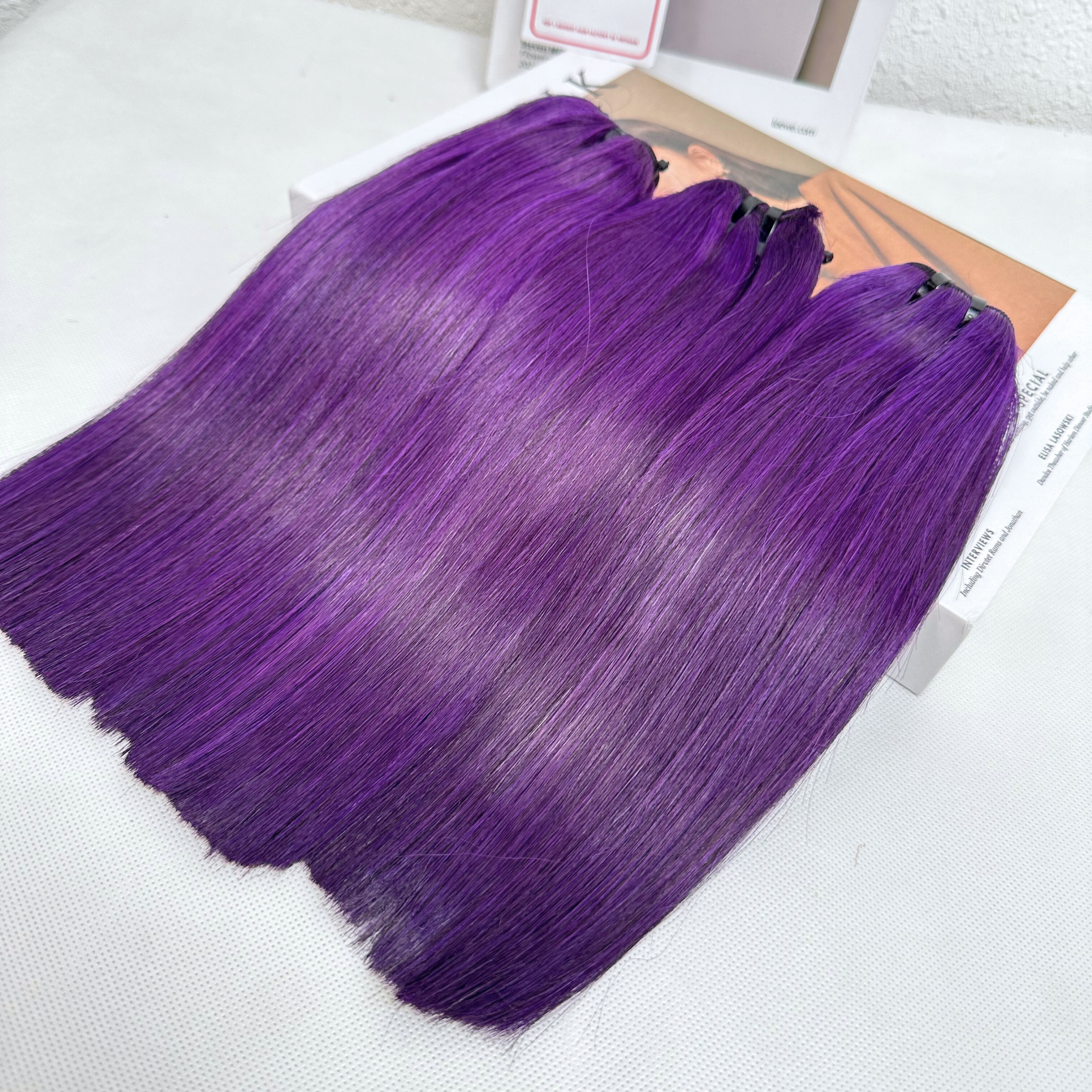 Purple Color Bone Straight Remy Human Hair Weft KF09 - Image 6