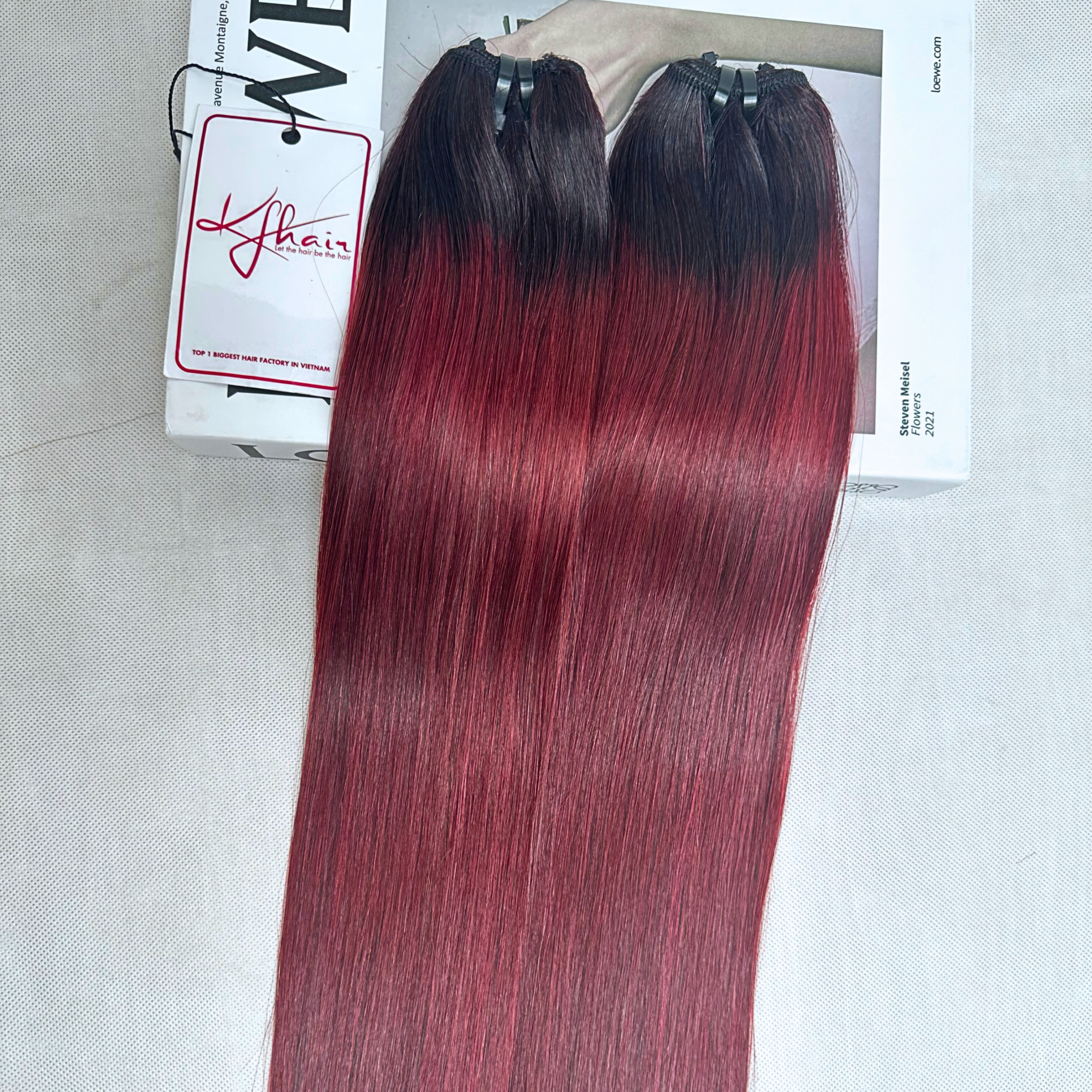 Ombre Wine Color Bone Straight Remy Human Hair Weft KF16 - Image 6