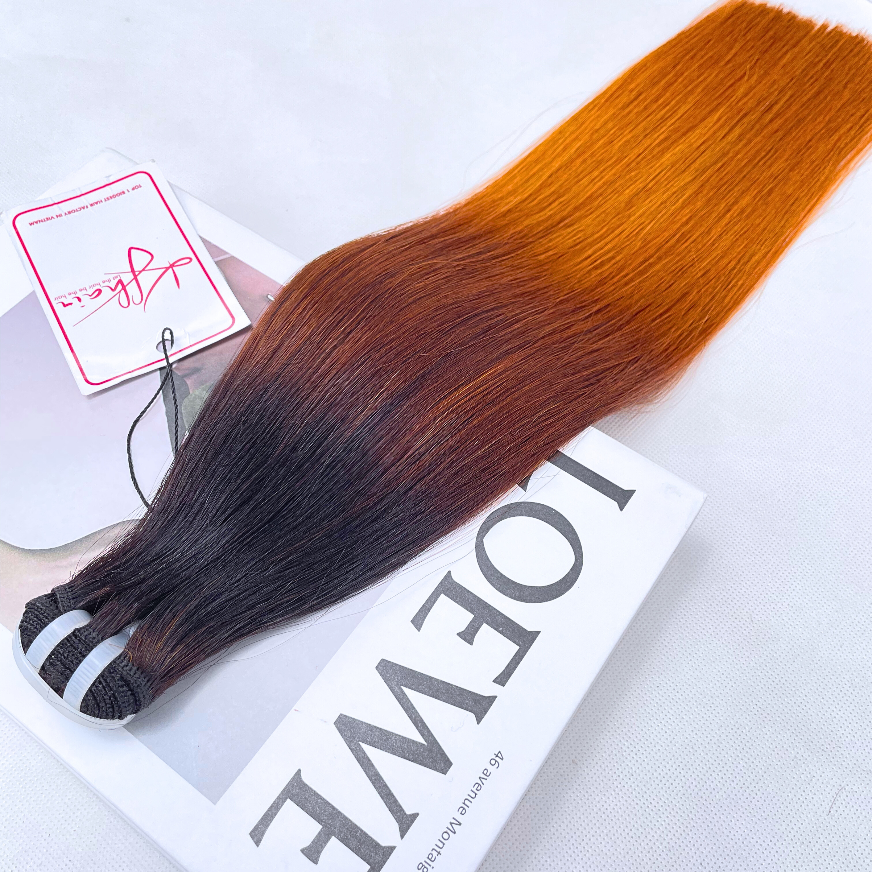 Ombre 3 Tone Brown Orange Color Bone Straight Remy Human Hair Weft KF17 - Image 6