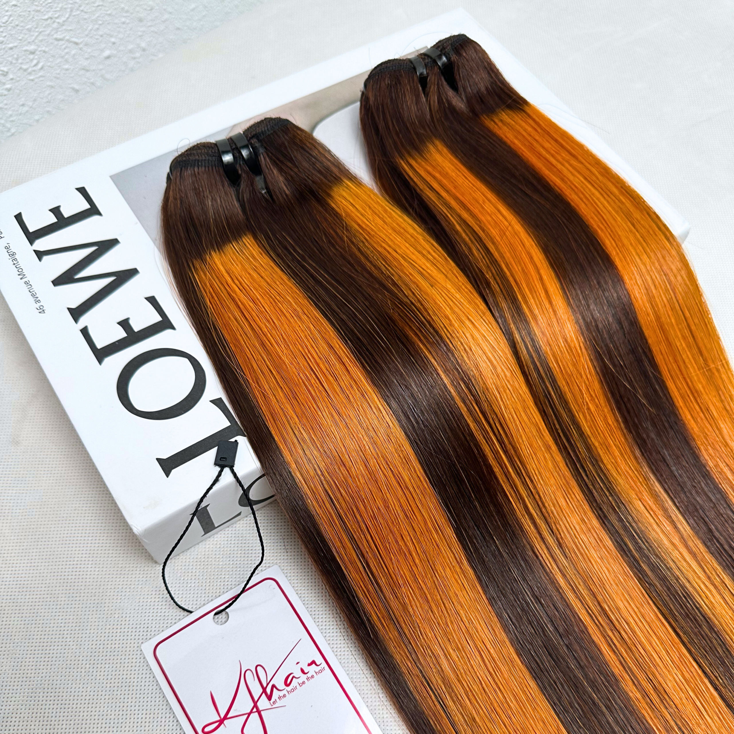 Orange Highlight Piano Color Bone Straight Remy Human Hair Weft KF18 - Image 2