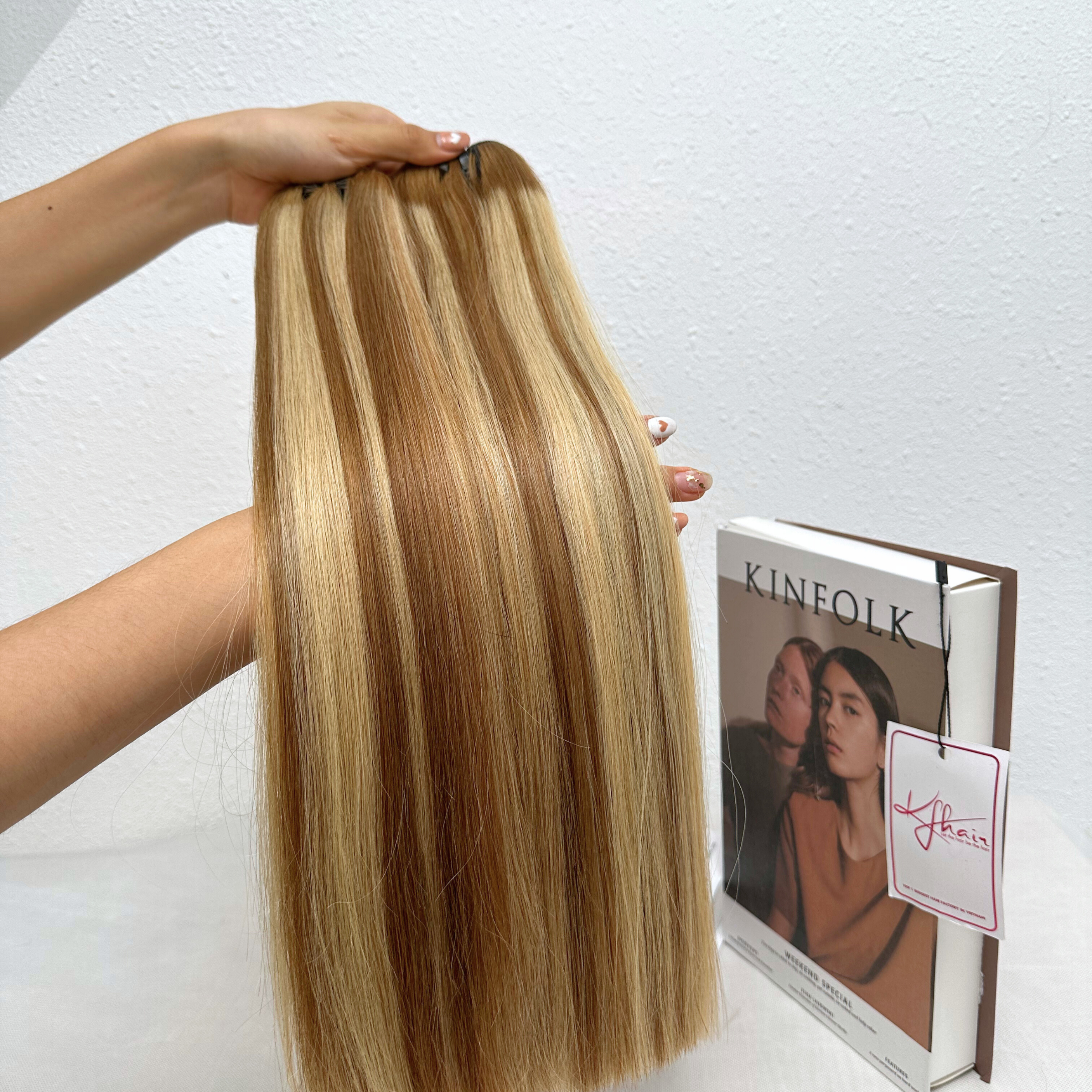 Light Piano Brown Blonde Color Bone Straight Remy Human Hair Weft KF32 - Image 6