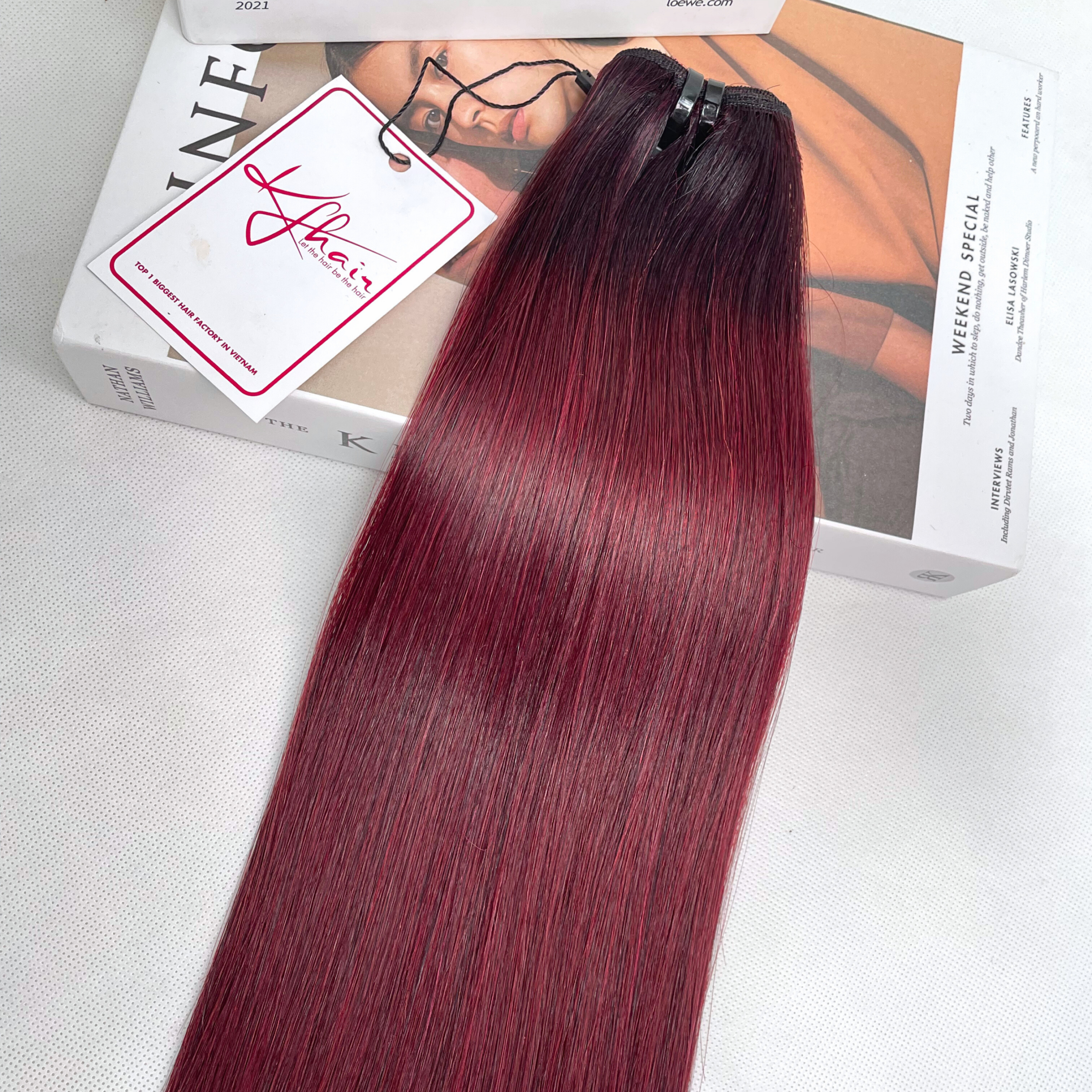 Ombre Burgundy Color Bone Straight Remy Human Hair Weft KF11 - Image 6