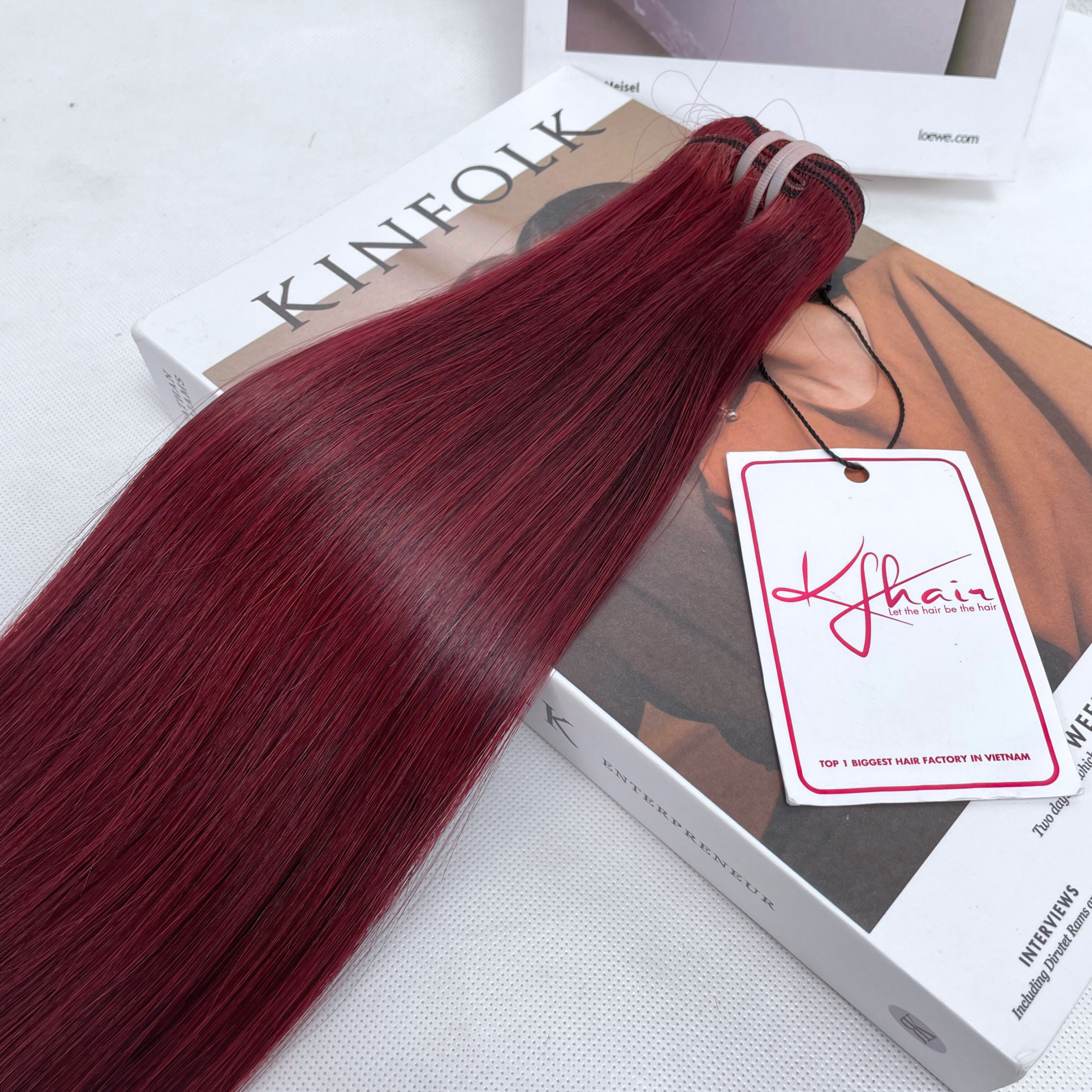 Wine Color Bone Straight Remy Human Hair Weft KF06 - Image 7