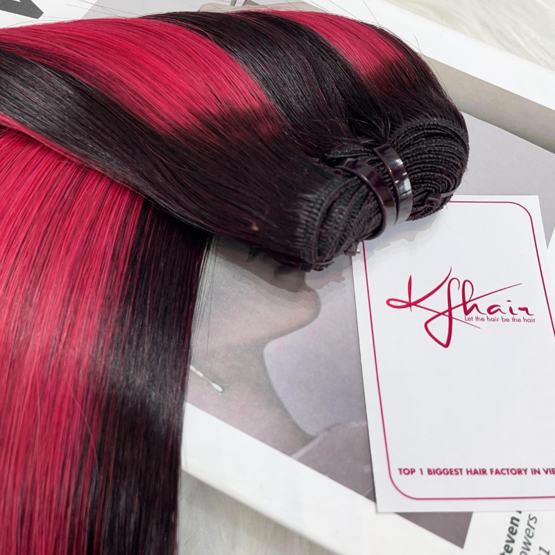 Wine Highlight Piano Color Bone Straight Remy Human Hair Weft KF20 - Image 6