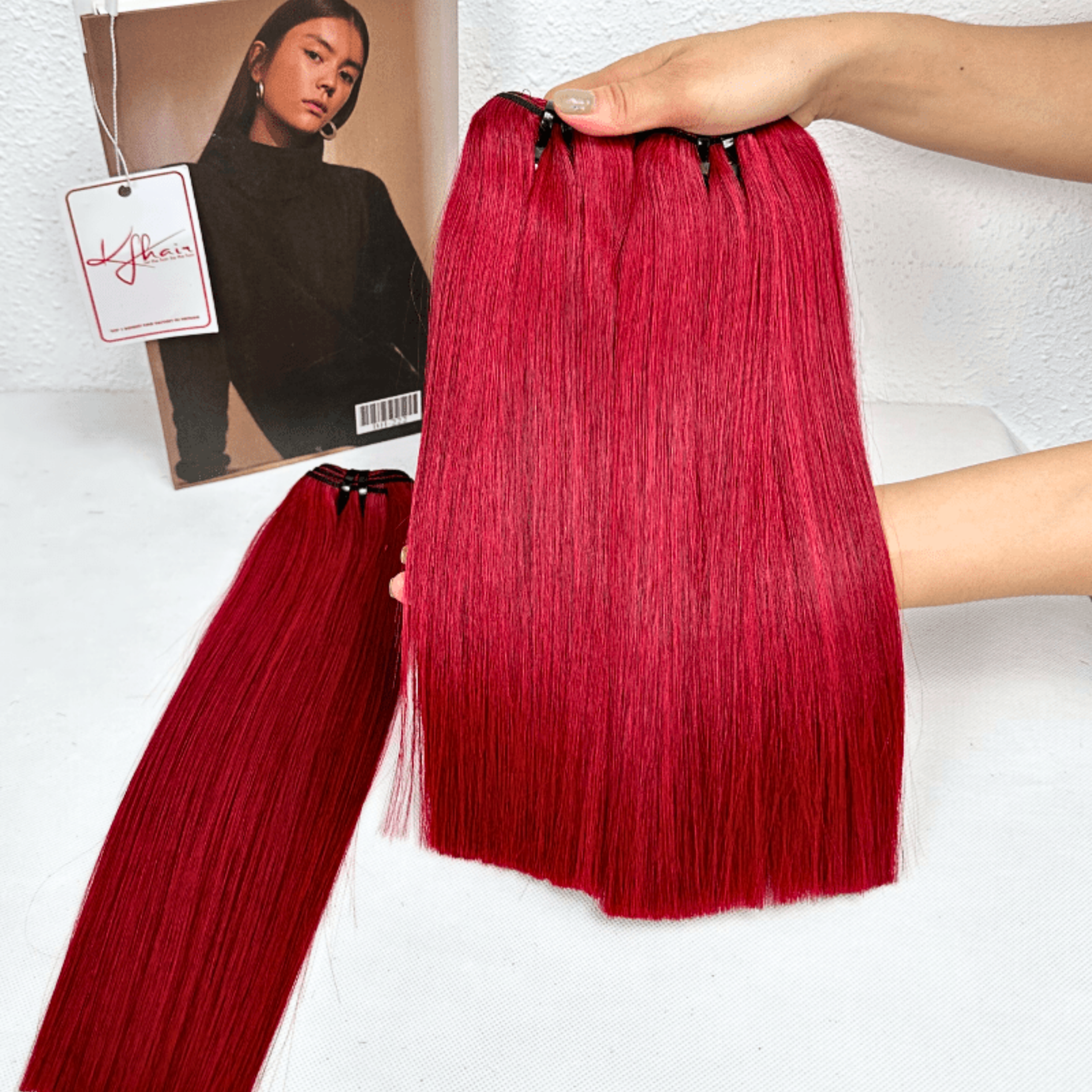 Red Color Bone Straight Remy Human Hair Weft KF08 - Image 6