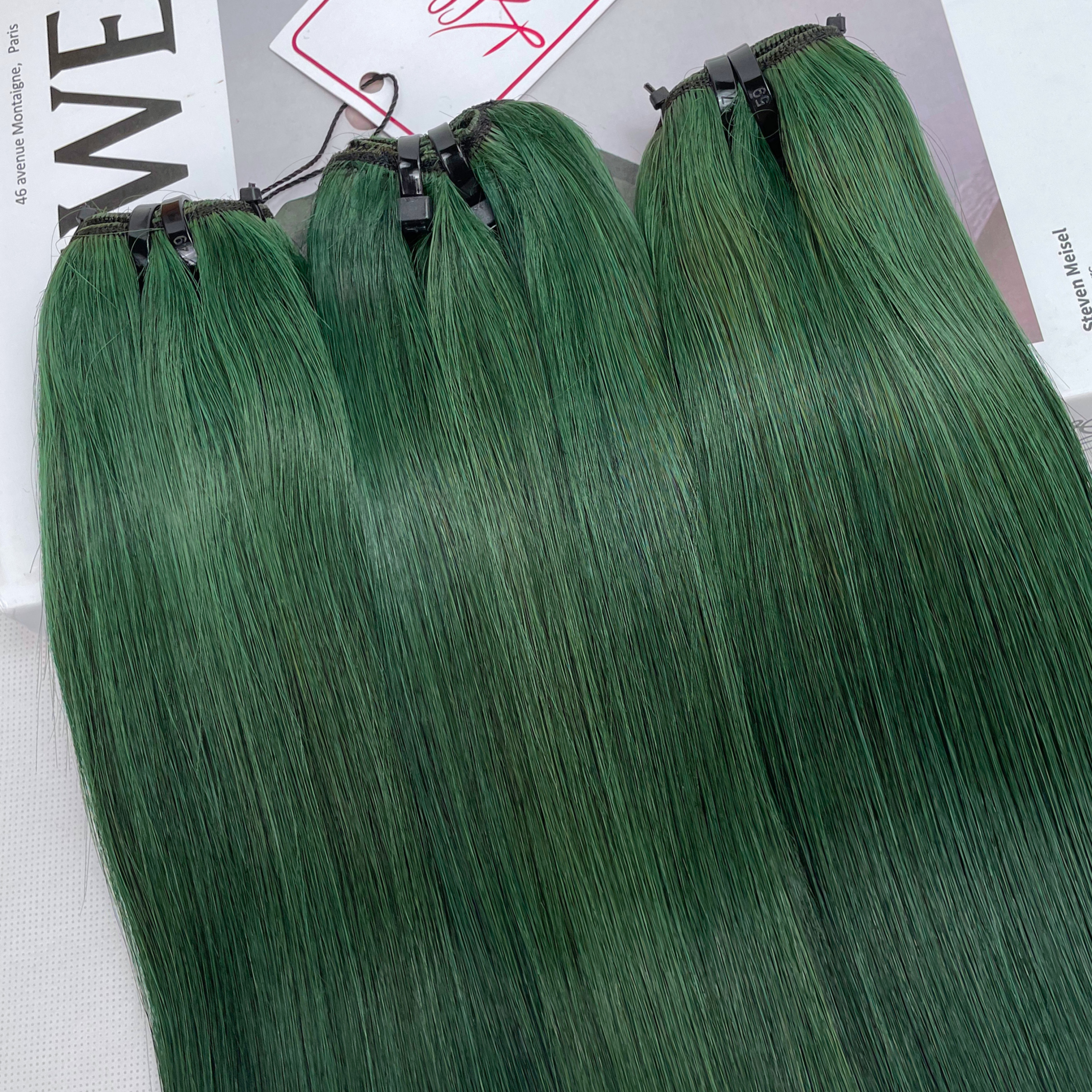 Green Color Bone Straight Remy Human Hair Weft KF10 - Image 7
