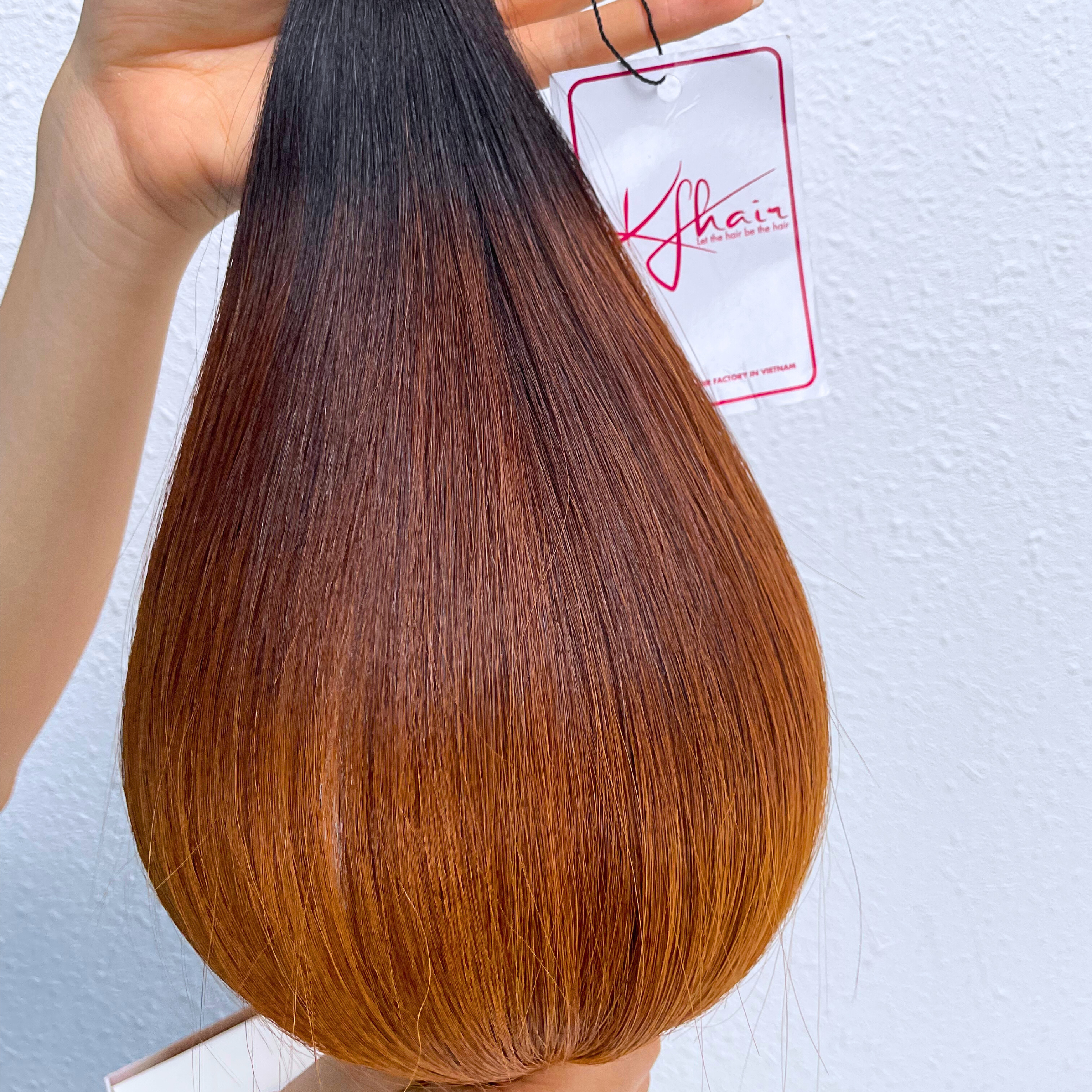Ombre 3 Tone Brown Orange Color Bone Straight Remy Human Hair Weft KF17 - Image 7