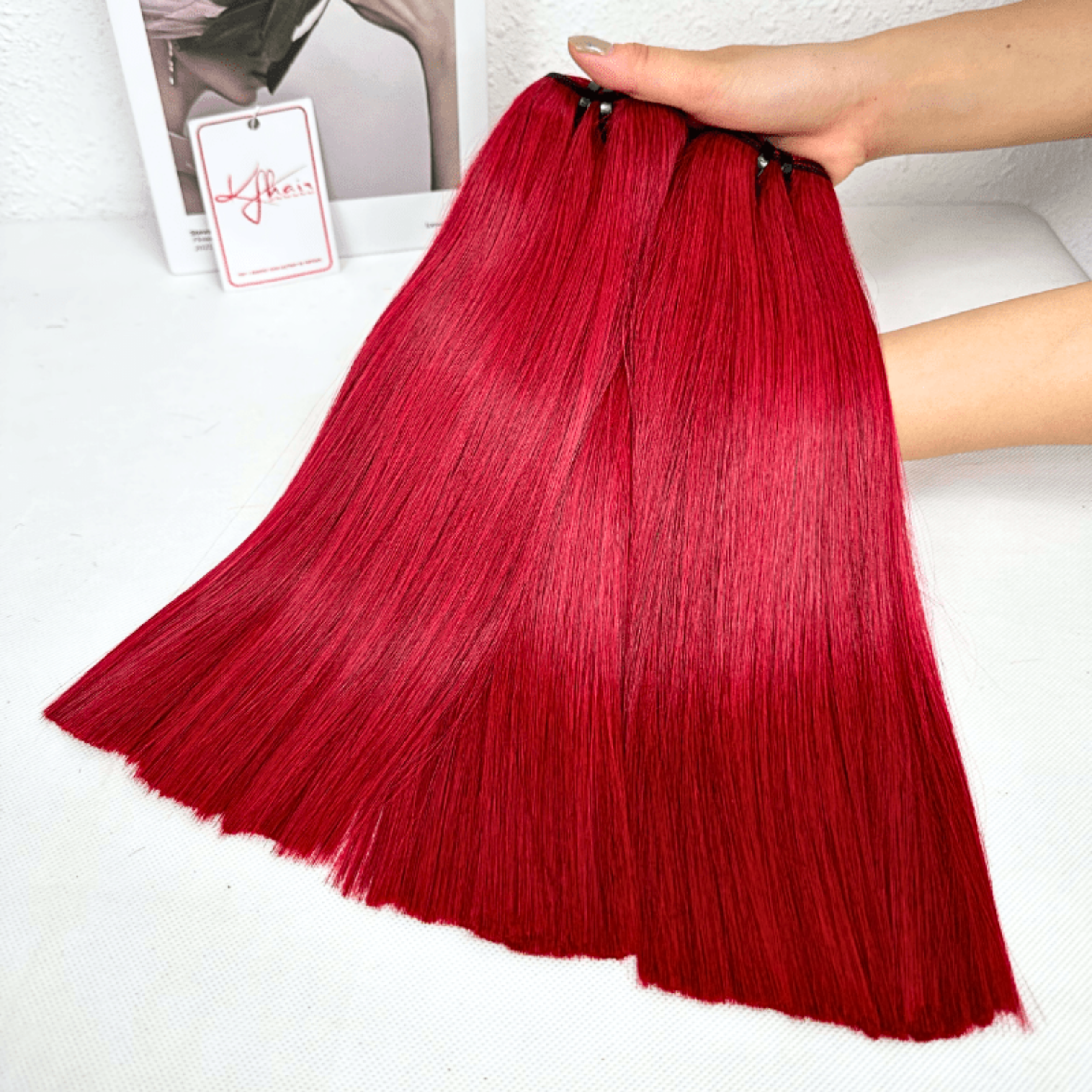 Red Color Bone Straight Remy Human Hair Weft KF08 - Image 7