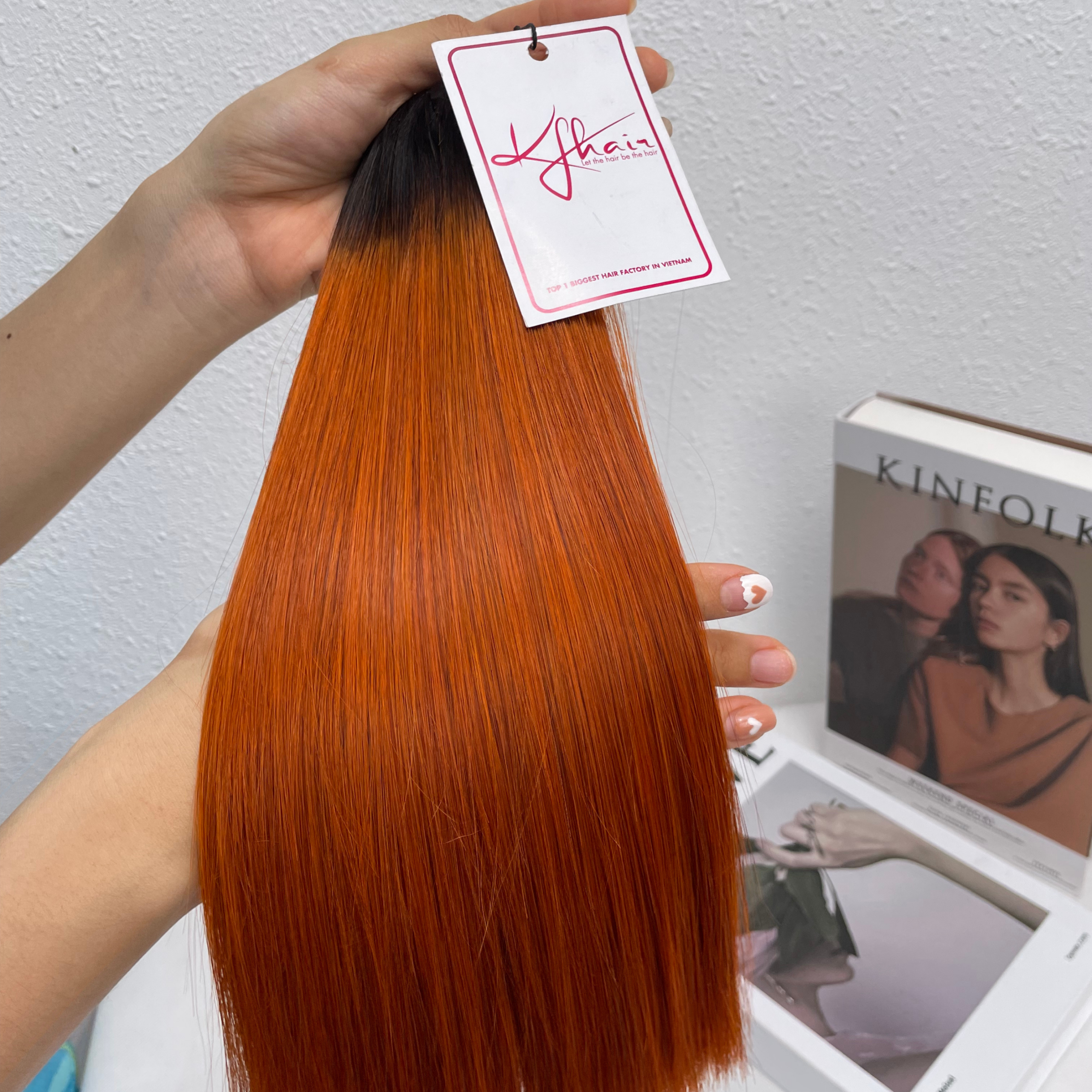 Ombre Dark Orange Color Bone Straight Remy Human Hair Weft KF14 - Image 6