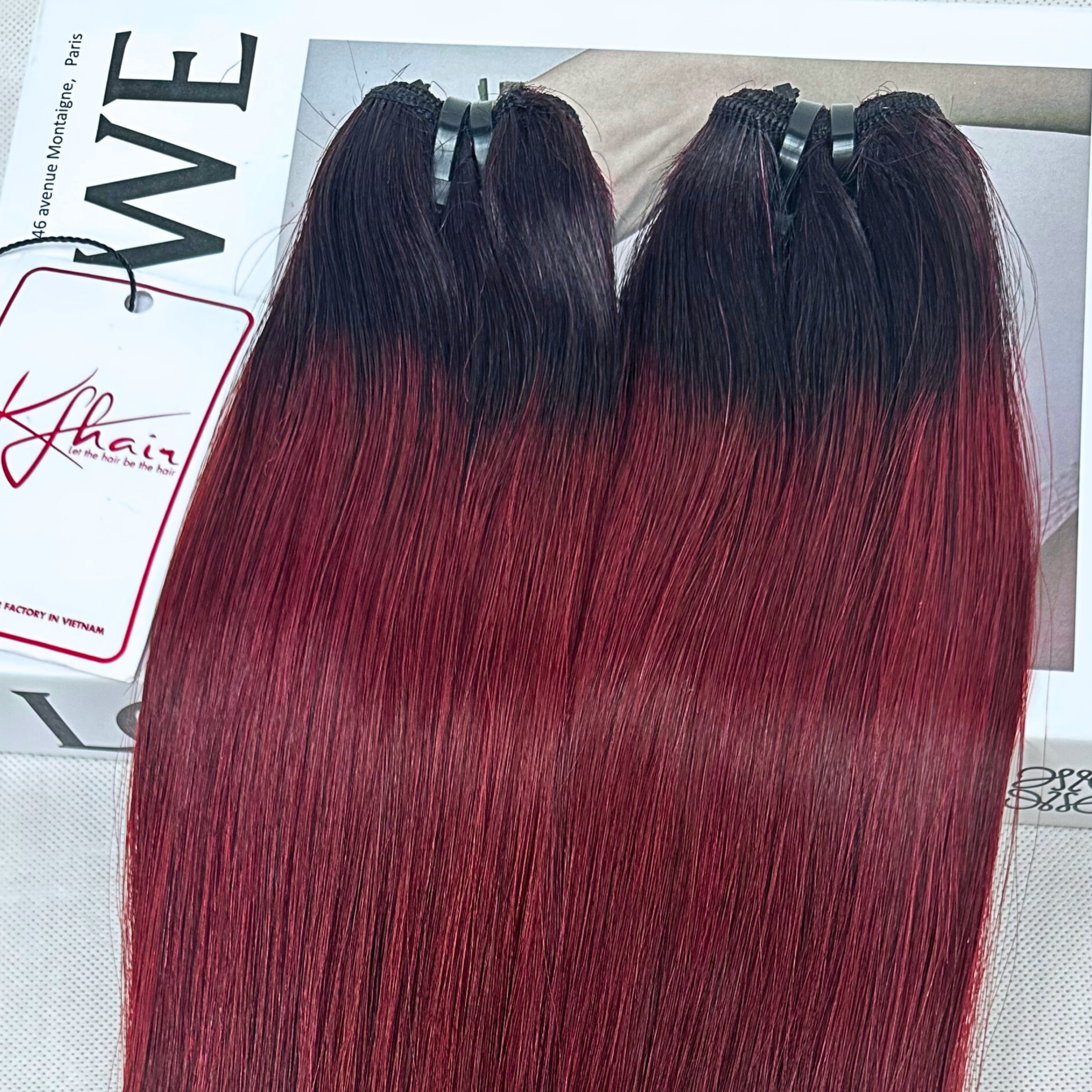 Ombre Wine Color Bone Straight Remy Human Hair Weft KF16 - Image 7