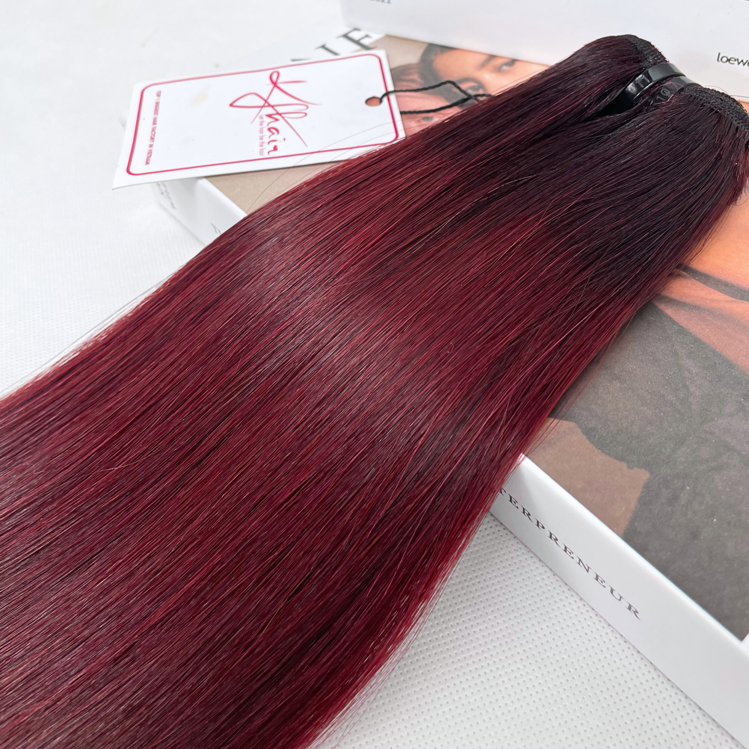 Ombre Burgundy Color Bone Straight Remy Human Hair Weft KF11 - Image 7