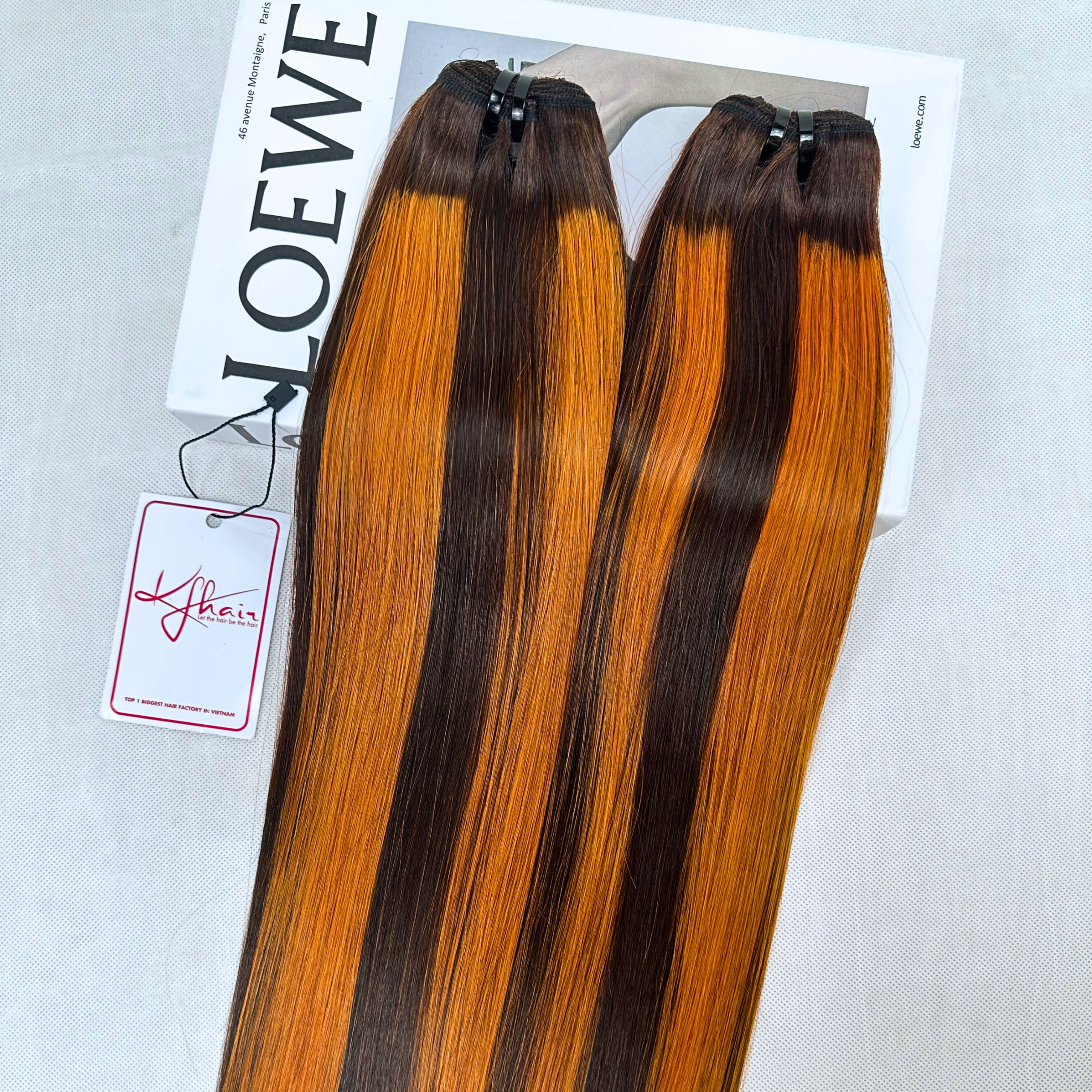 Orange Highlight Piano Color Bone Straight Remy Human Hair Weft KF18