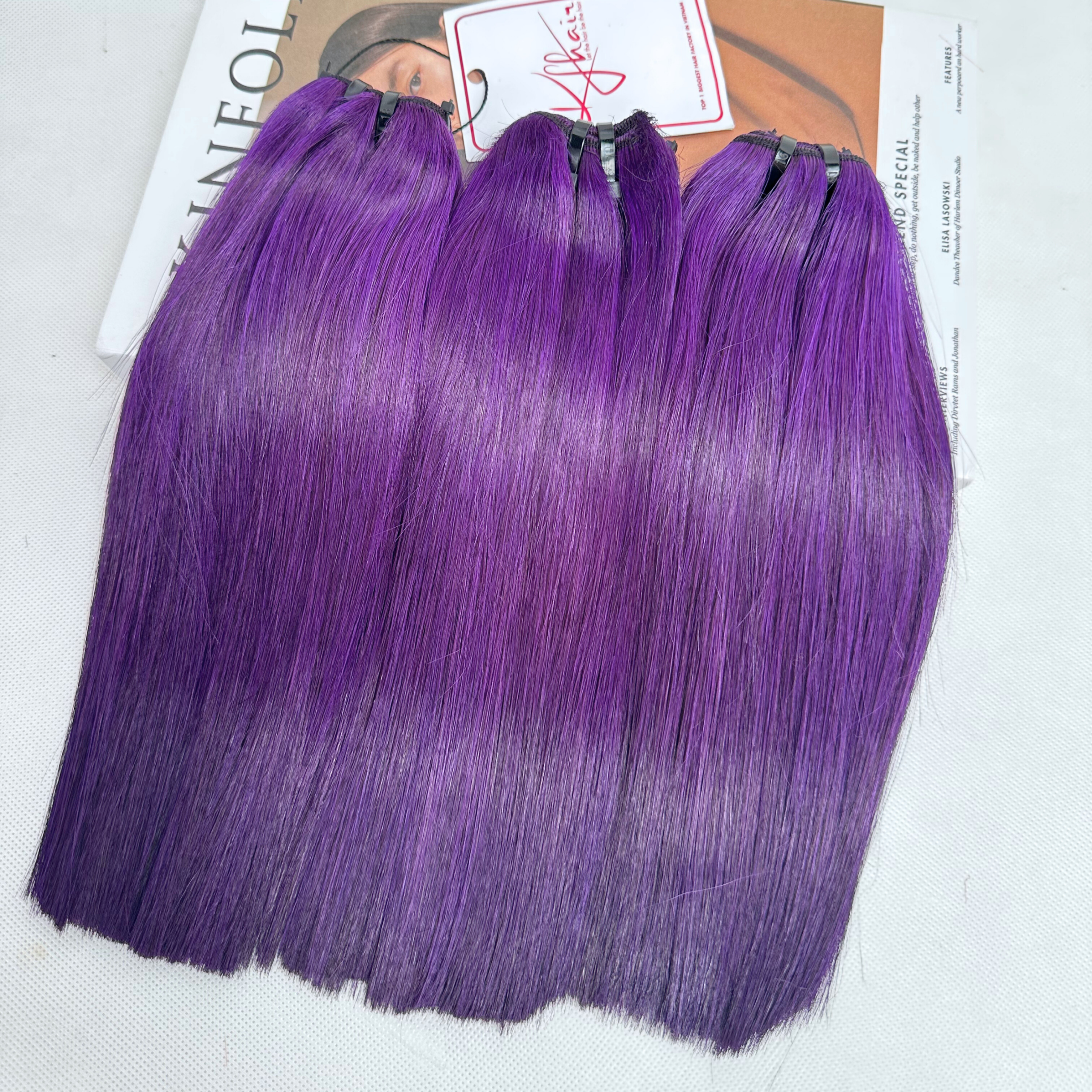 Purple Color Bone Straight Remy Human Hair Weft KF09 - Image 7