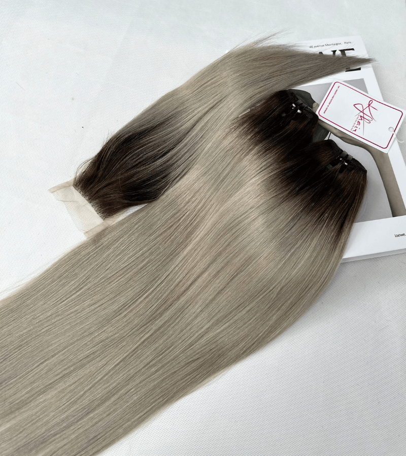 Ombre Black Grey Color Bone Straight Remy Human Hair Weft KF33 - Image 3