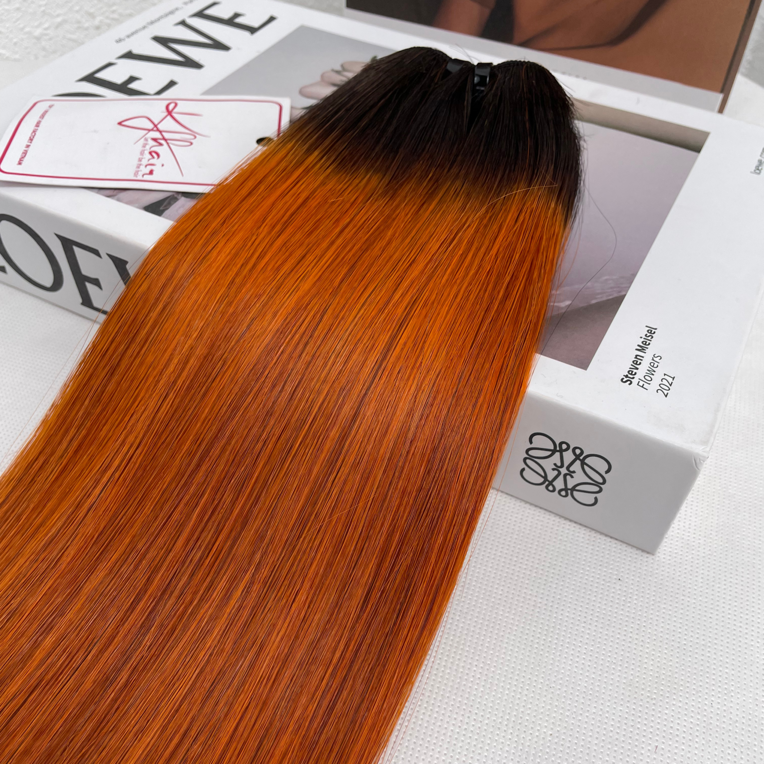 Ombre Dark Orange Color Bone Straight Remy Human Hair Weft KF14 - Image 7
