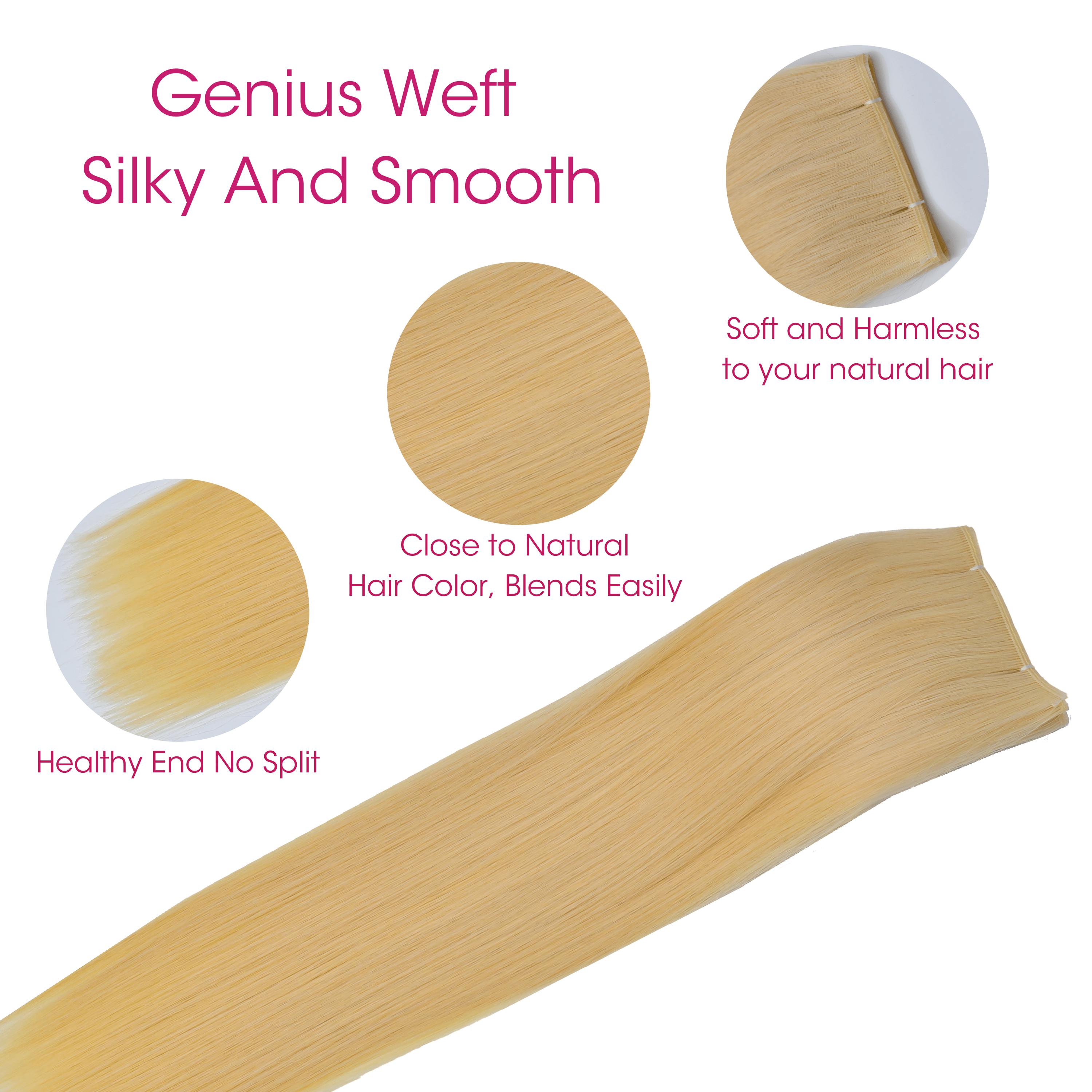 Premium Genius Weft Hair Extensions Human Hair Platinum Blonde Sew in Hair Extensions - Image 7