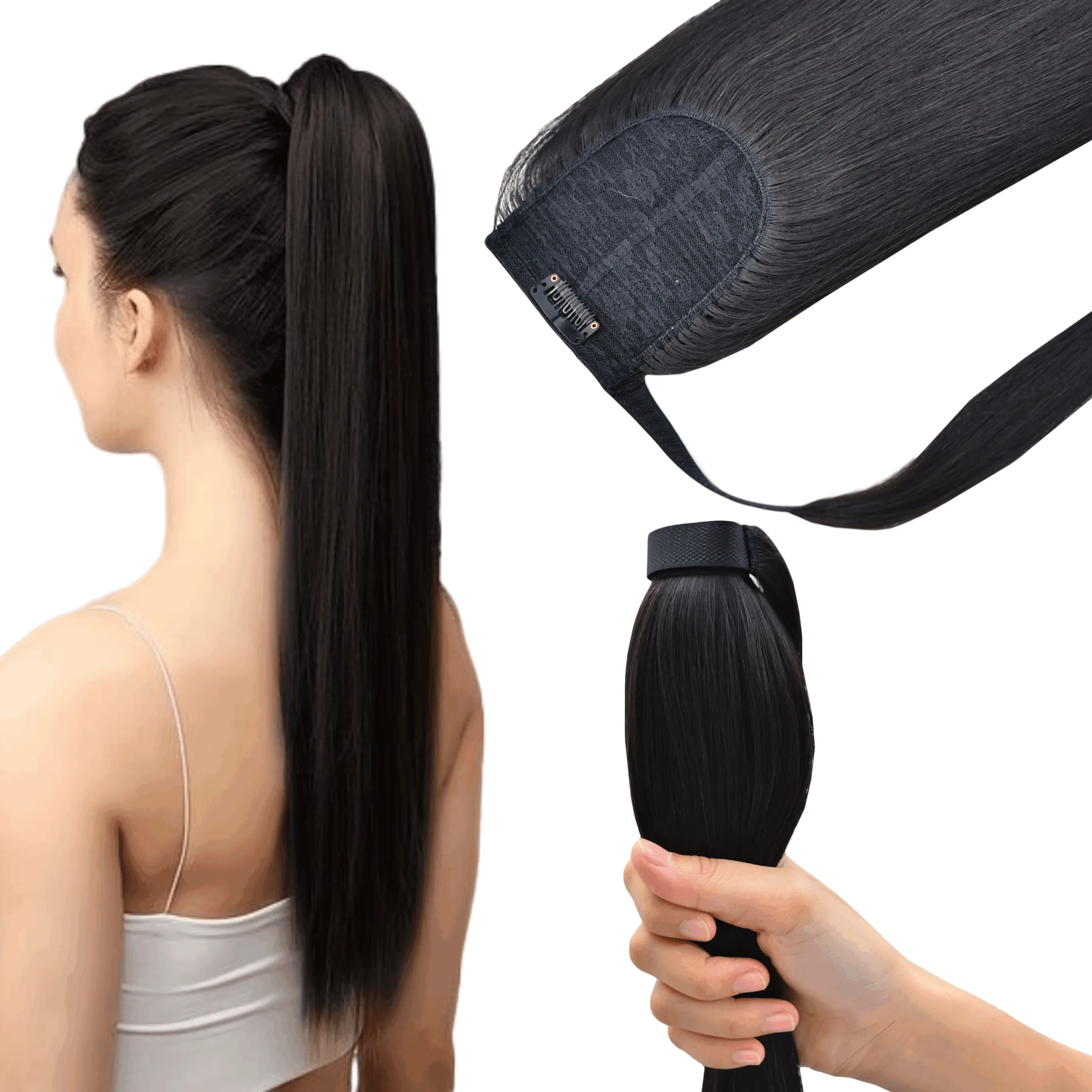 #1 Color Straight Ponytail Hair Extensions - Image 9
